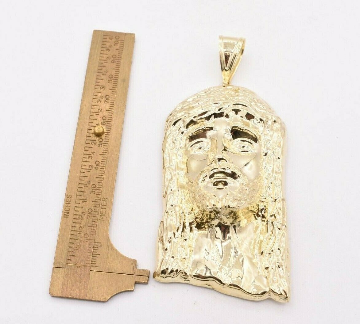 Goldum NYC 10k Yellow Gold Mens Diamond Cut Jesus Head Charm Pendant – 2 1/4 Inch
