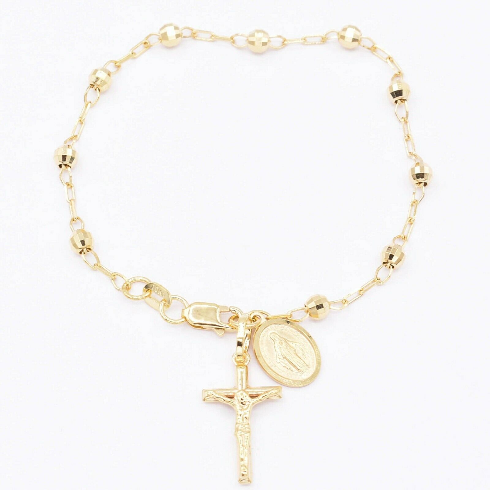 mariestelle様9点＋レクタングルチャーム 　全10点 Textured Rosary Cross Virgin Mary Bracelet Real 10K Yellow Gold 7