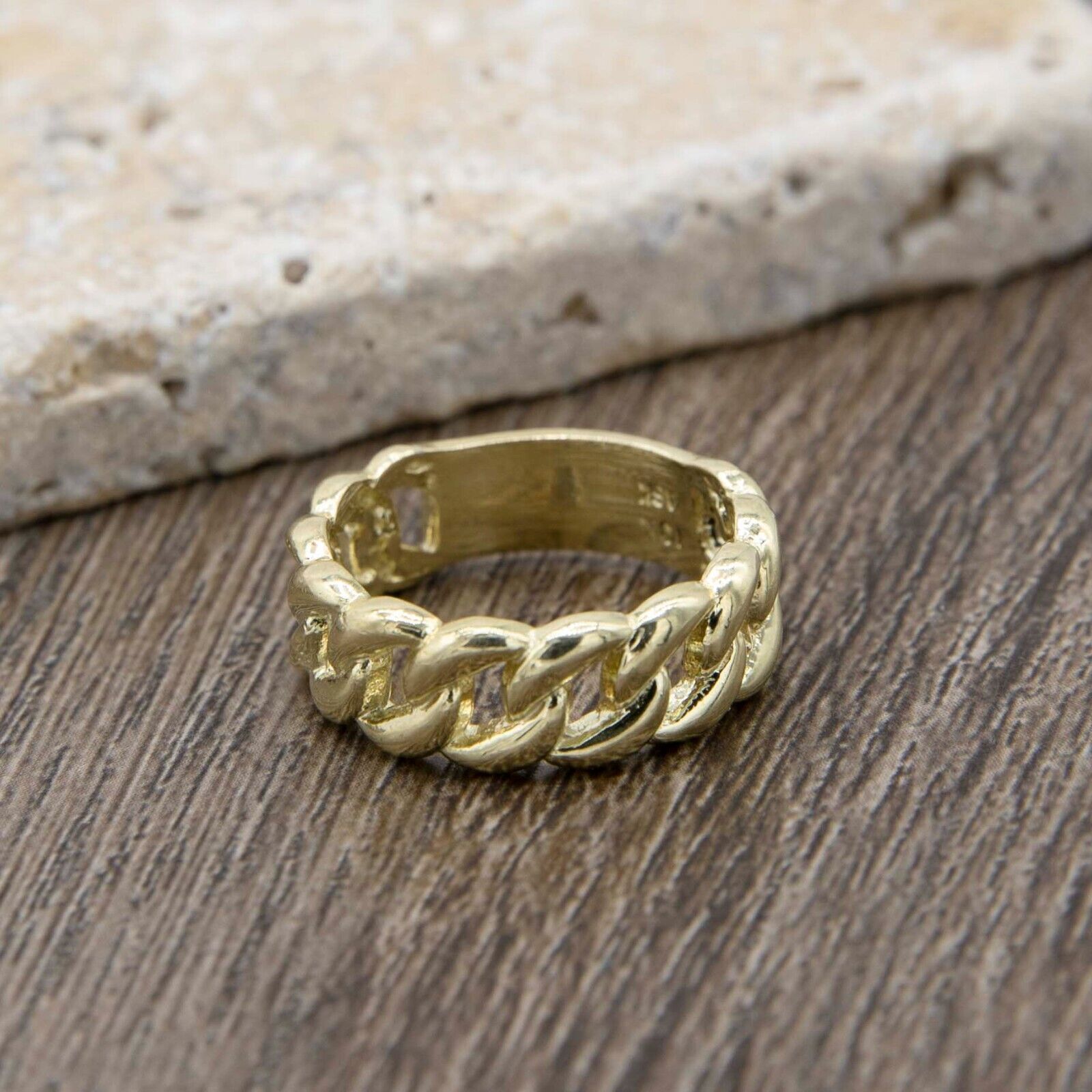 Unisex Miami Cuban Link Ring Real Solid 10K Yellow Gold Size 8 | eBay