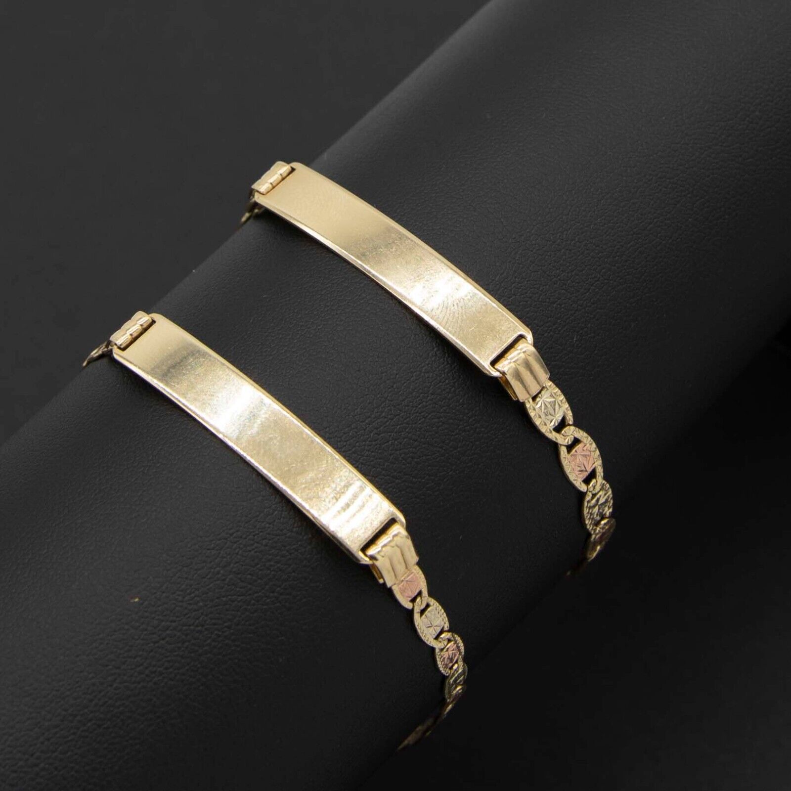 Tri-Color Textured Valentino Mariner ID Bracelet Real 10K Tri