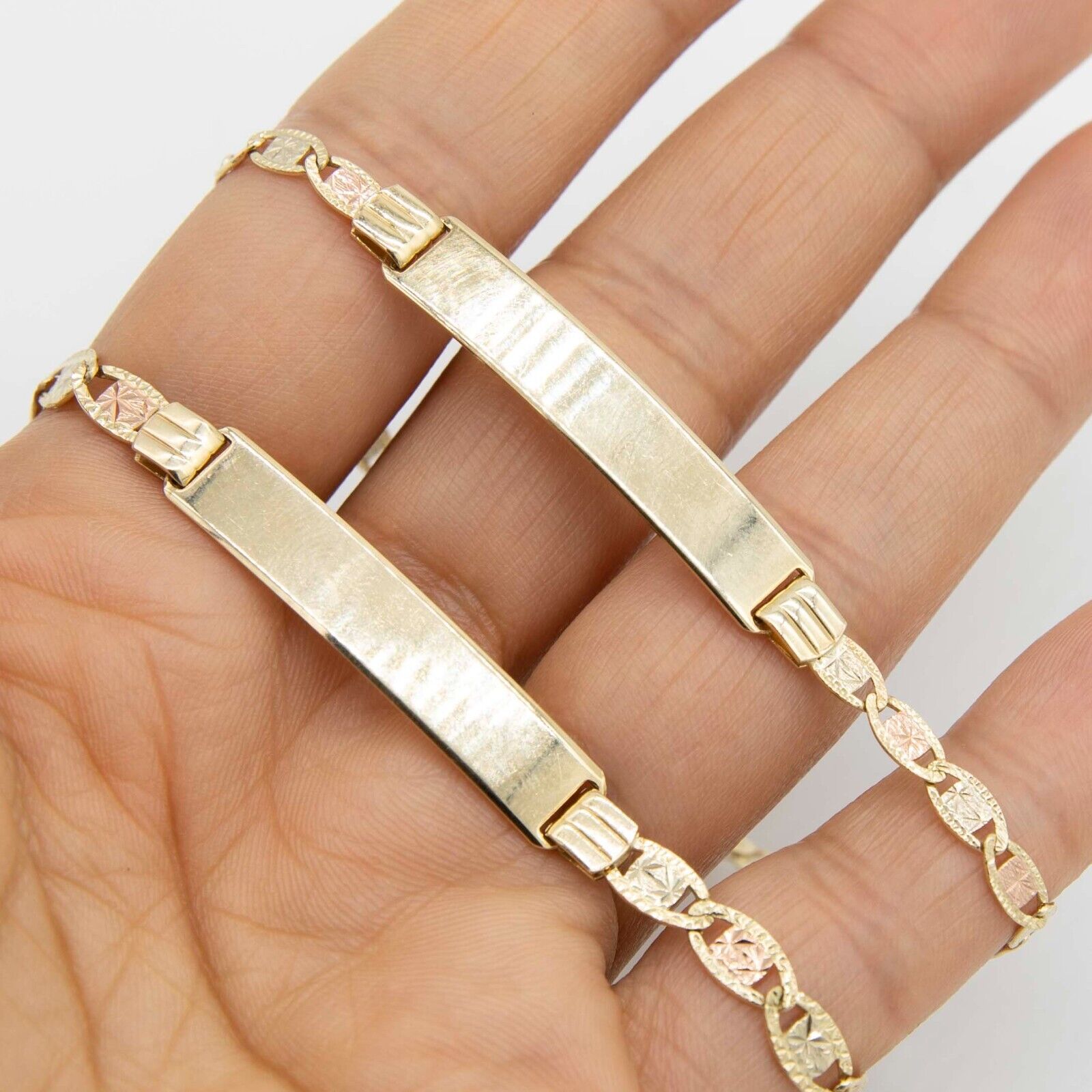 Tri-Color Textured Valentino Mariner ID Bracelet Real 10K