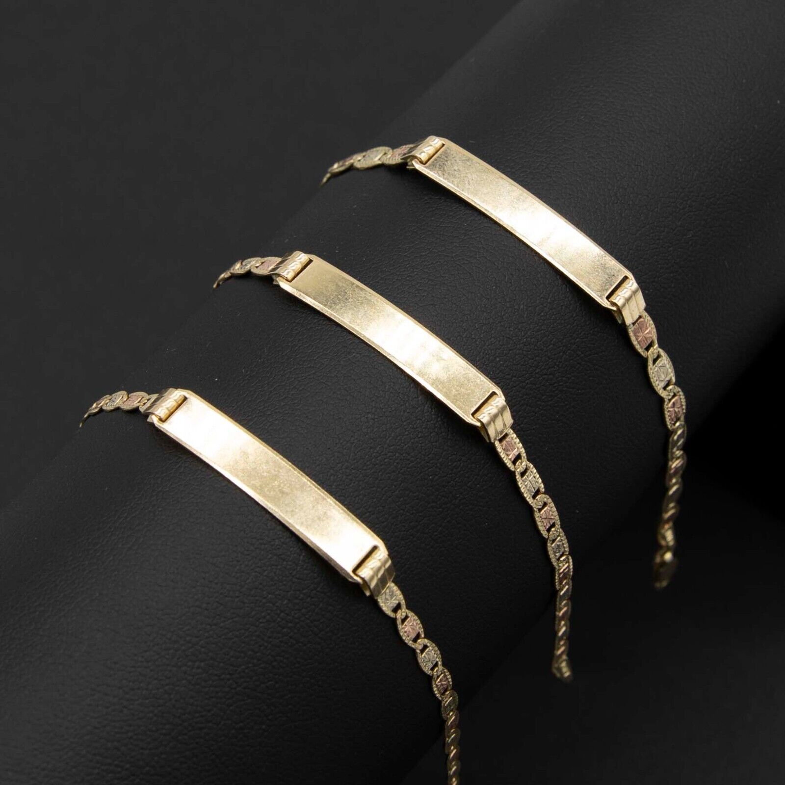 Baby Tri-Color Textured Valentino Mariner ID Bracelet Real 10K Tri