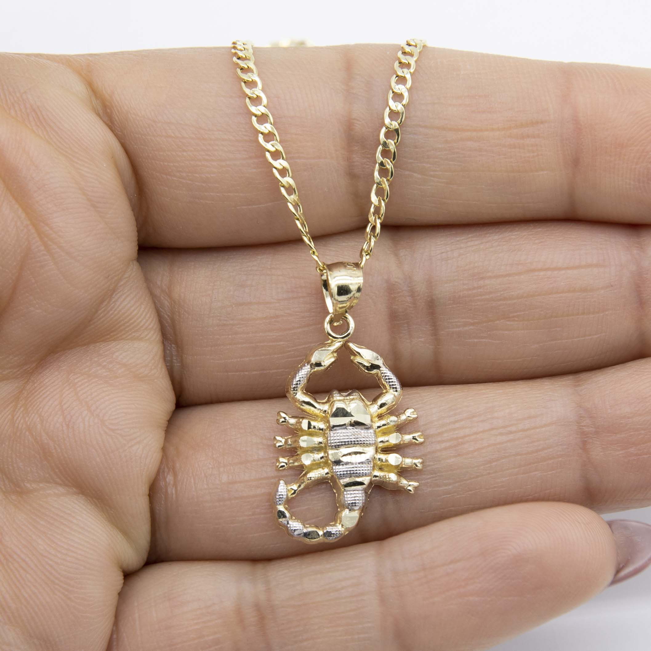 Pendant Necklace Textured Scorpio Real 10K 1 1/4