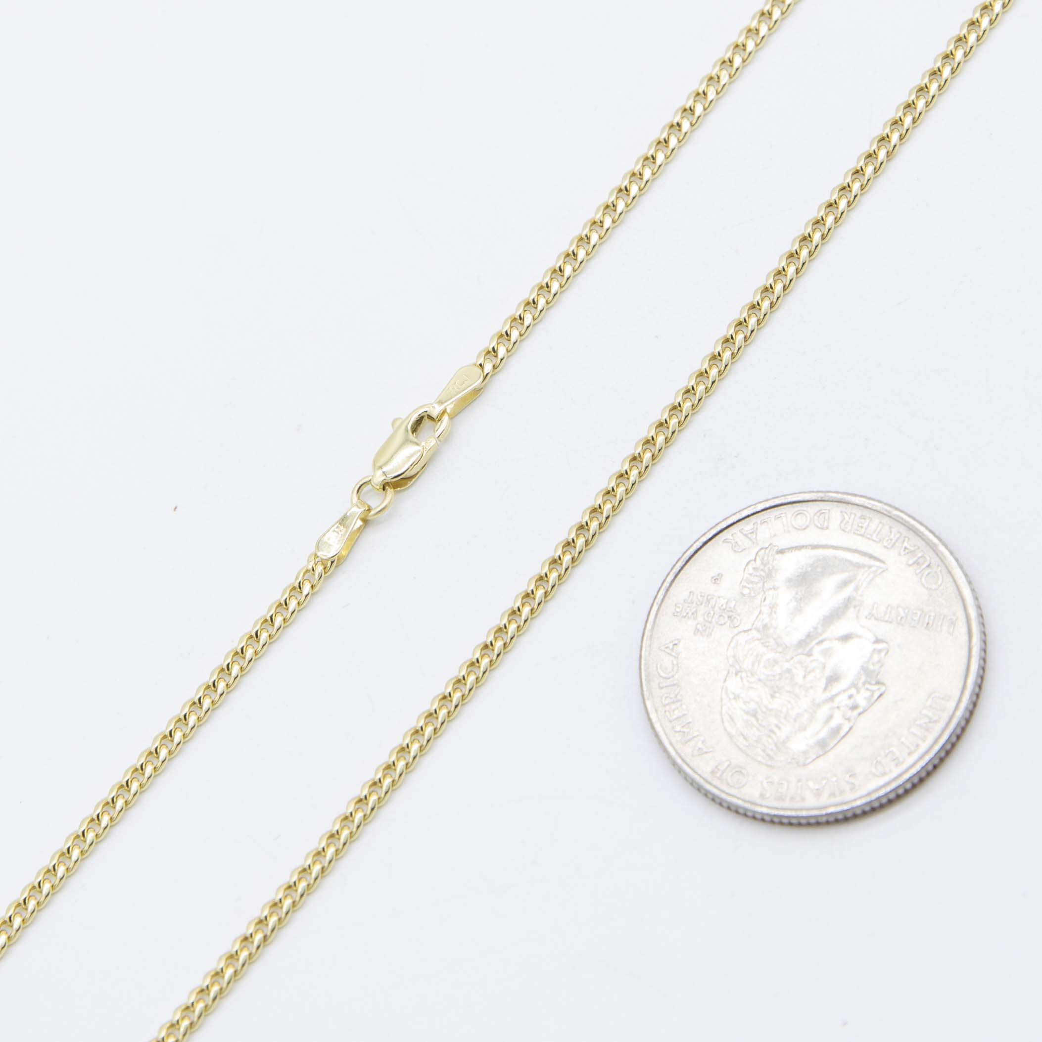 【T】14K gold 2mm 20\" Cuban Chain Real 14k Yellow Gold Cuban Link Miami Chain Necklace 2MM 20
