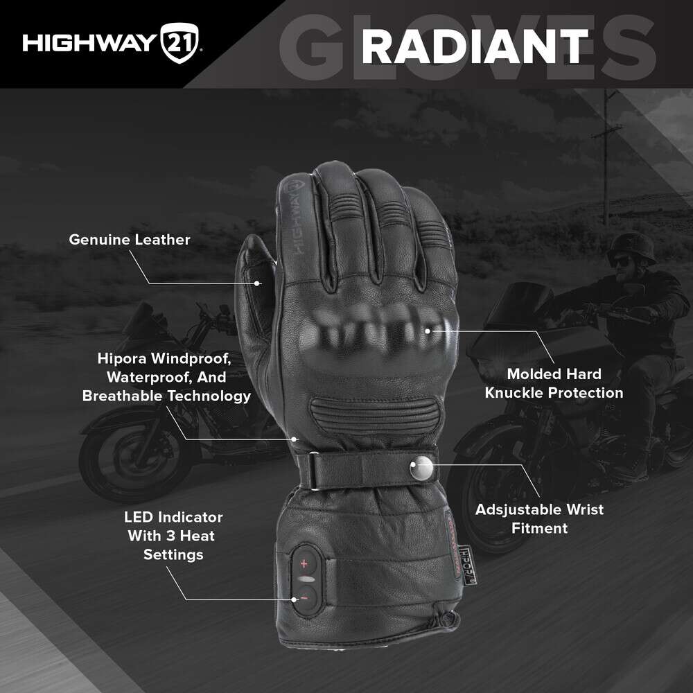  Highway 21 Radiant Brown Heated Leather Motorcycle Gloves -  Infographic 