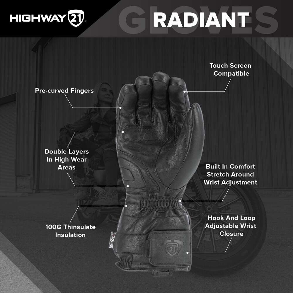  Highway 21 Radiant Brown Heated Leather Motorcycle Gloves -  Infographic 