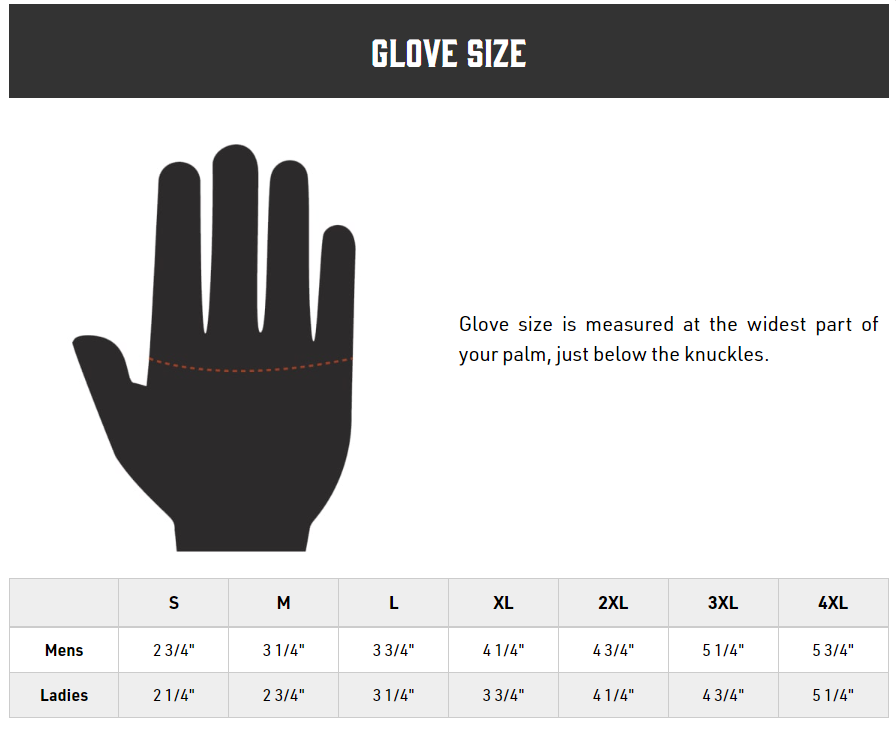 Highway 21 Radiant Brown Heated Leather Motorcycle Gloves -  Sizechart 