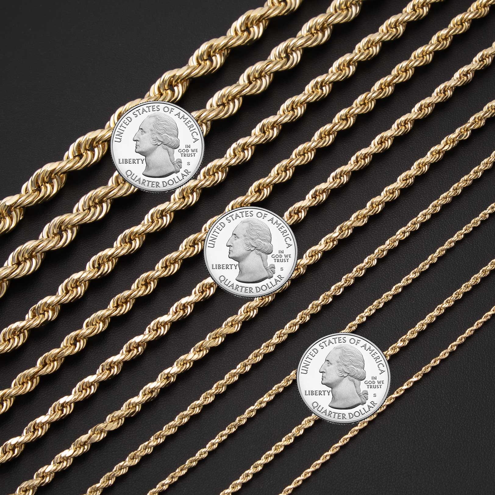 【allblues】Rope necklace Gold short 42cm Rope Chain Necklace Real 14K Yellow Gold All Sizes | eBay