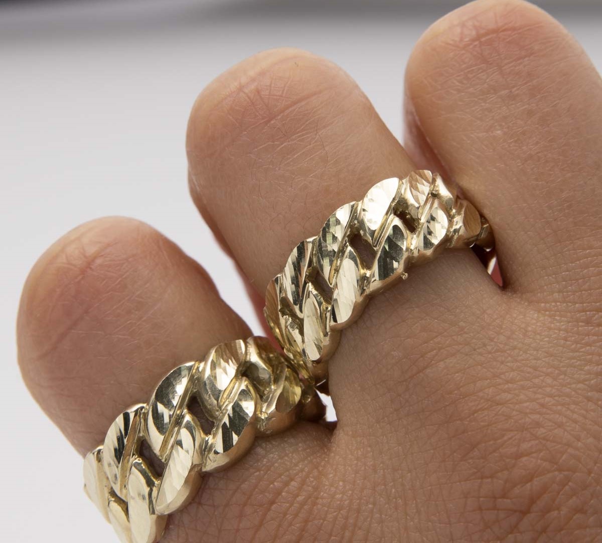 Diamond-Cut Cuban Link Chain Ring Real 10K Yellow Gold All Sizes