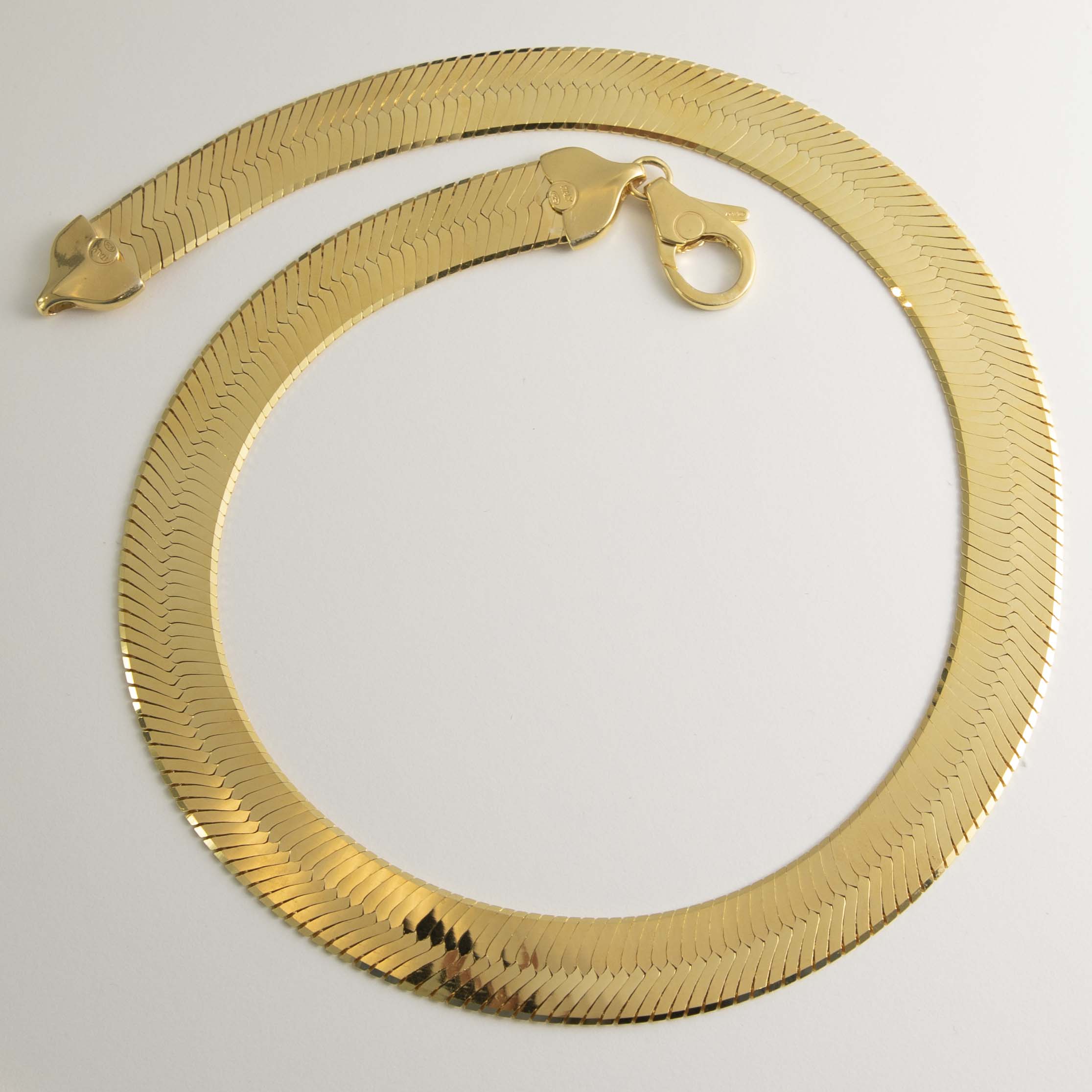 16mm Bold Herringbone Chain Necklace 14K Yellow Gold Plated