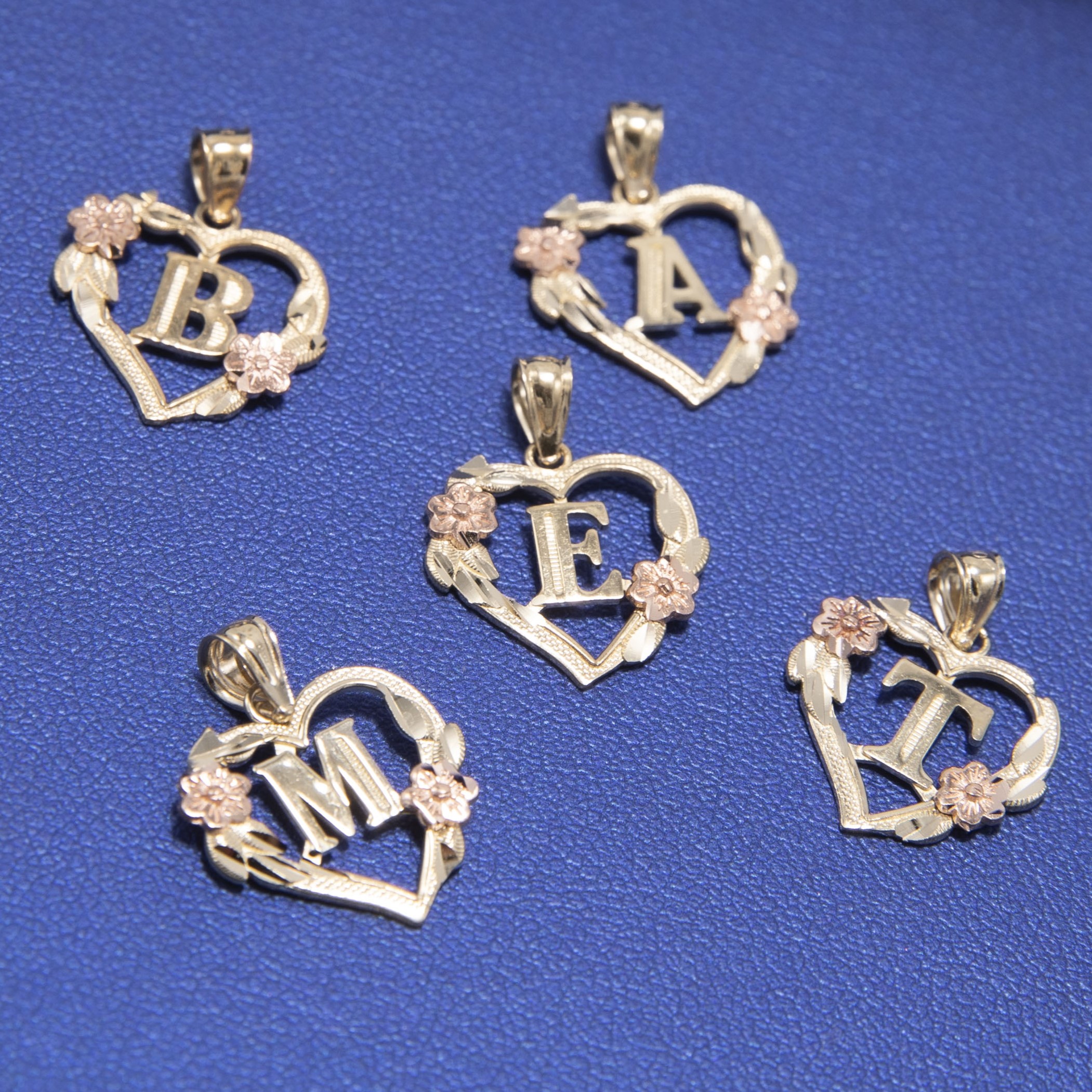Cutout Heart Flower Initial Letter Pendant Necklace Real 10K