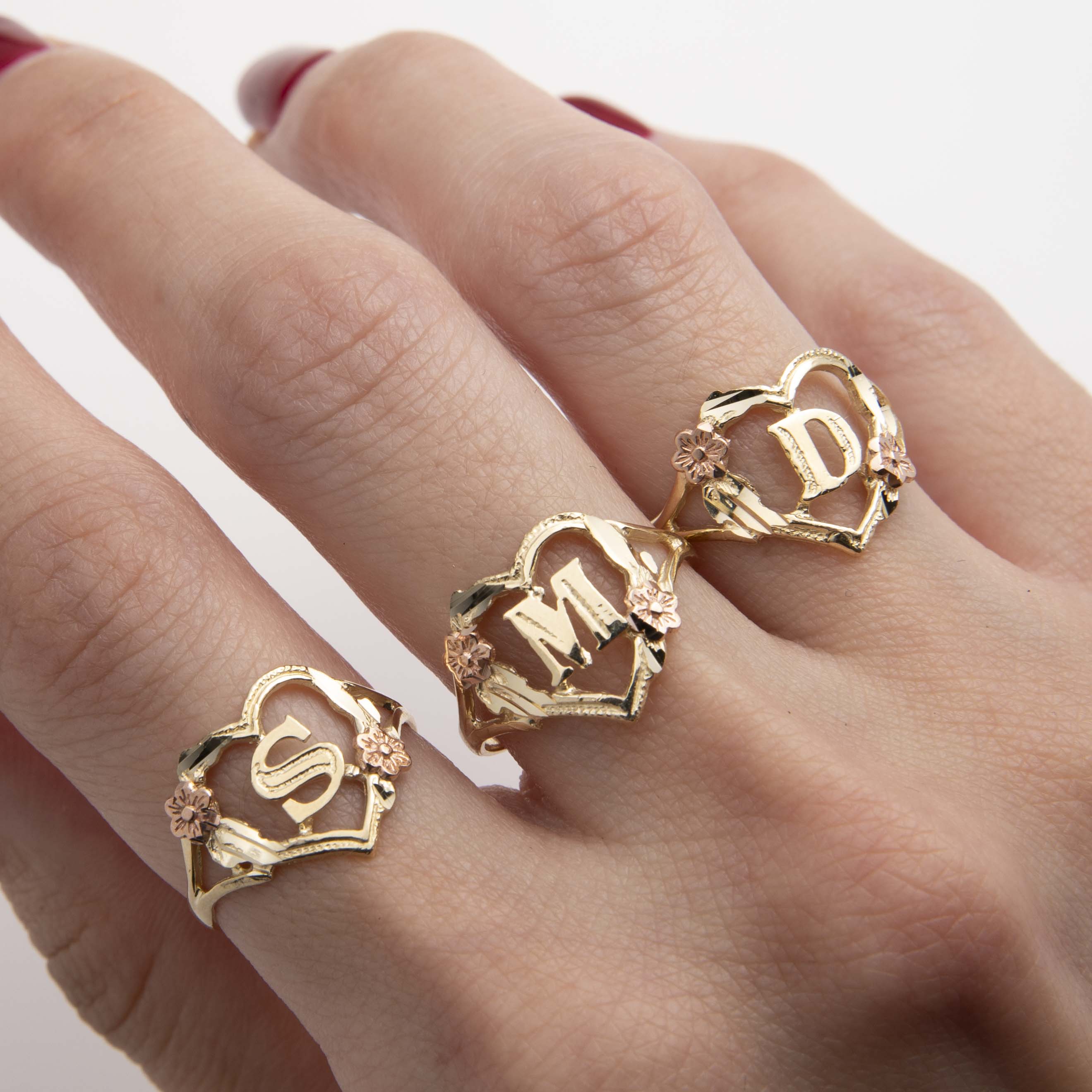 I Heart You Initial Ring in Rose Gold Plating - Theo Grace Letter T Rose Gold Heart Initial Ring Silver Rose Gold Plated Ring main image 1