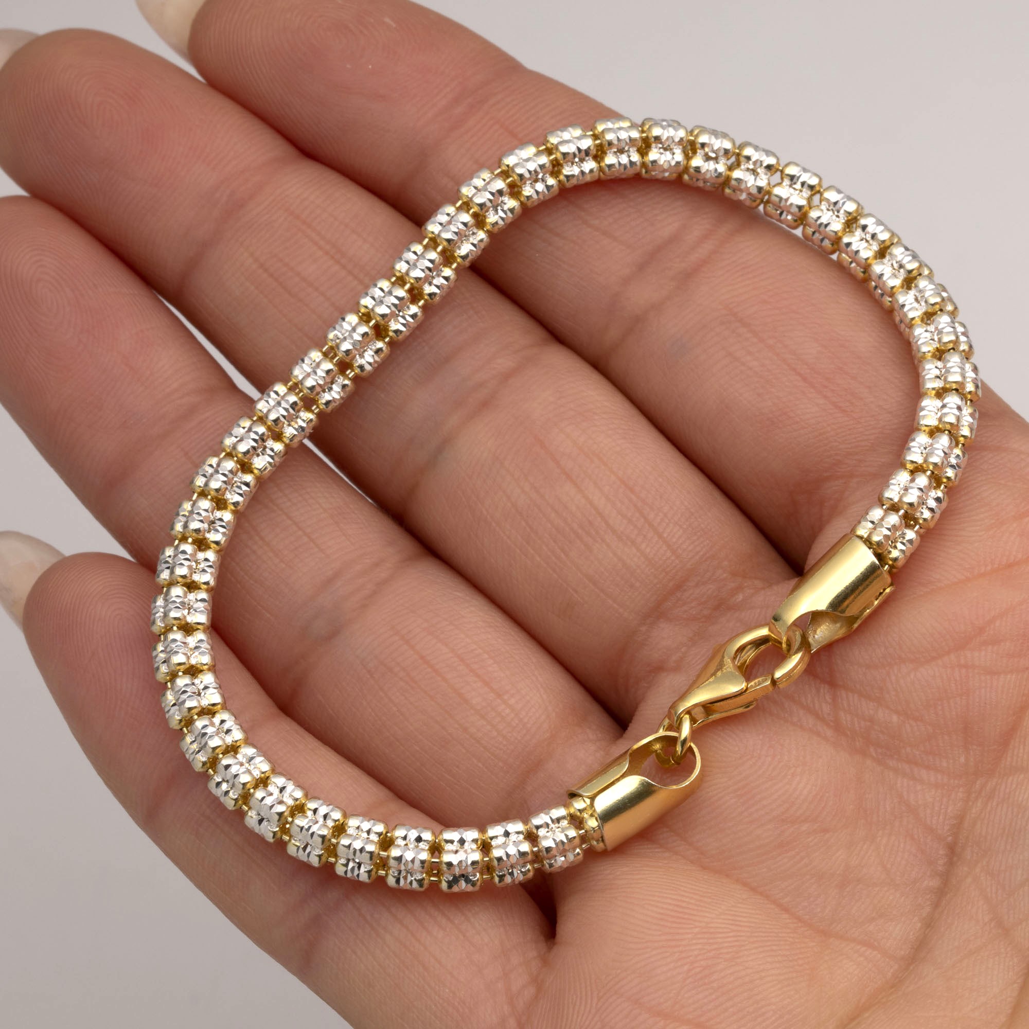 Two-Tone 5mm Ice Link Chain Bracelet 14K Yellow Gold-Plated Silver 