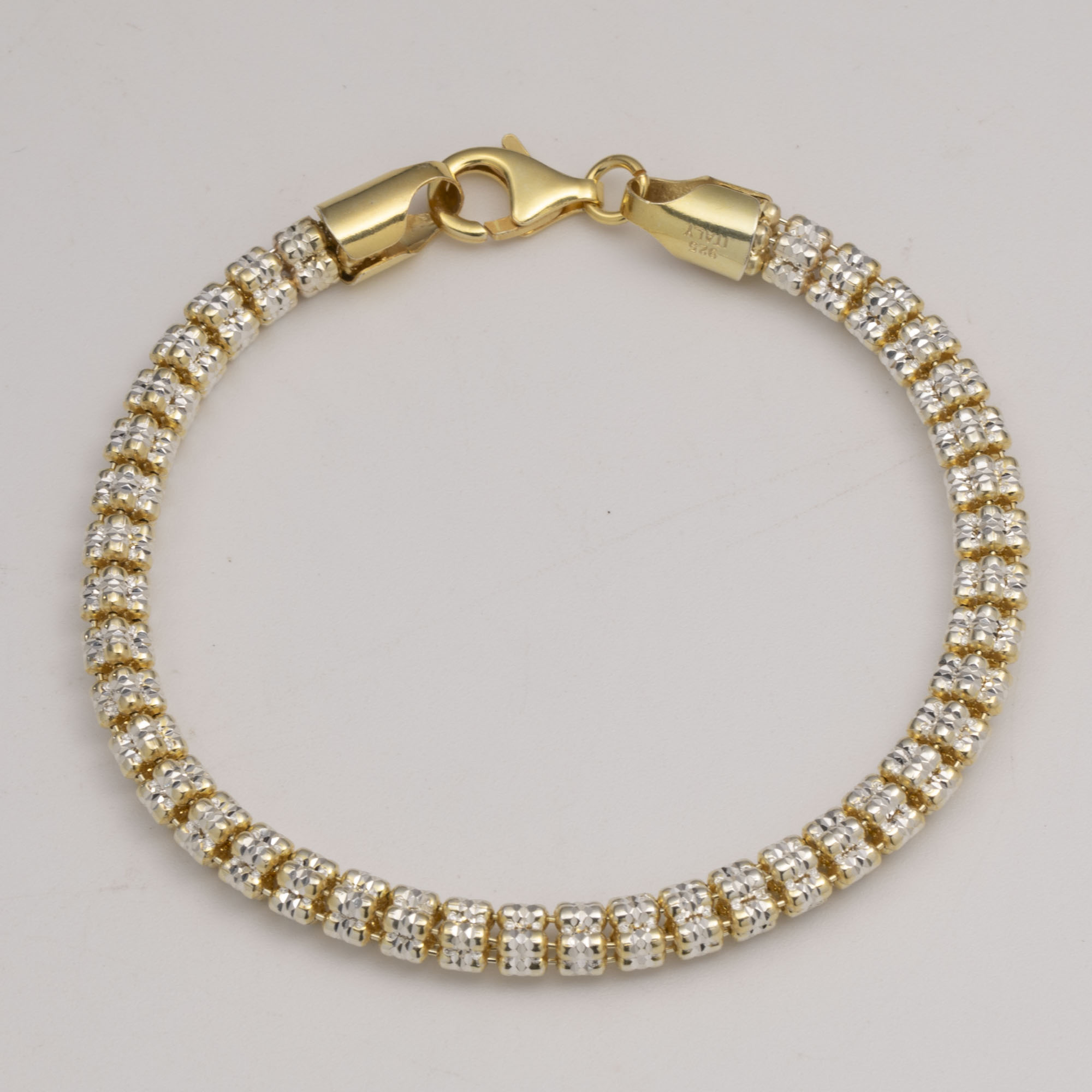 Two-Tone 5mm Ice Link Chain Bracelet 14K Yellow Gold-Plated Silver 