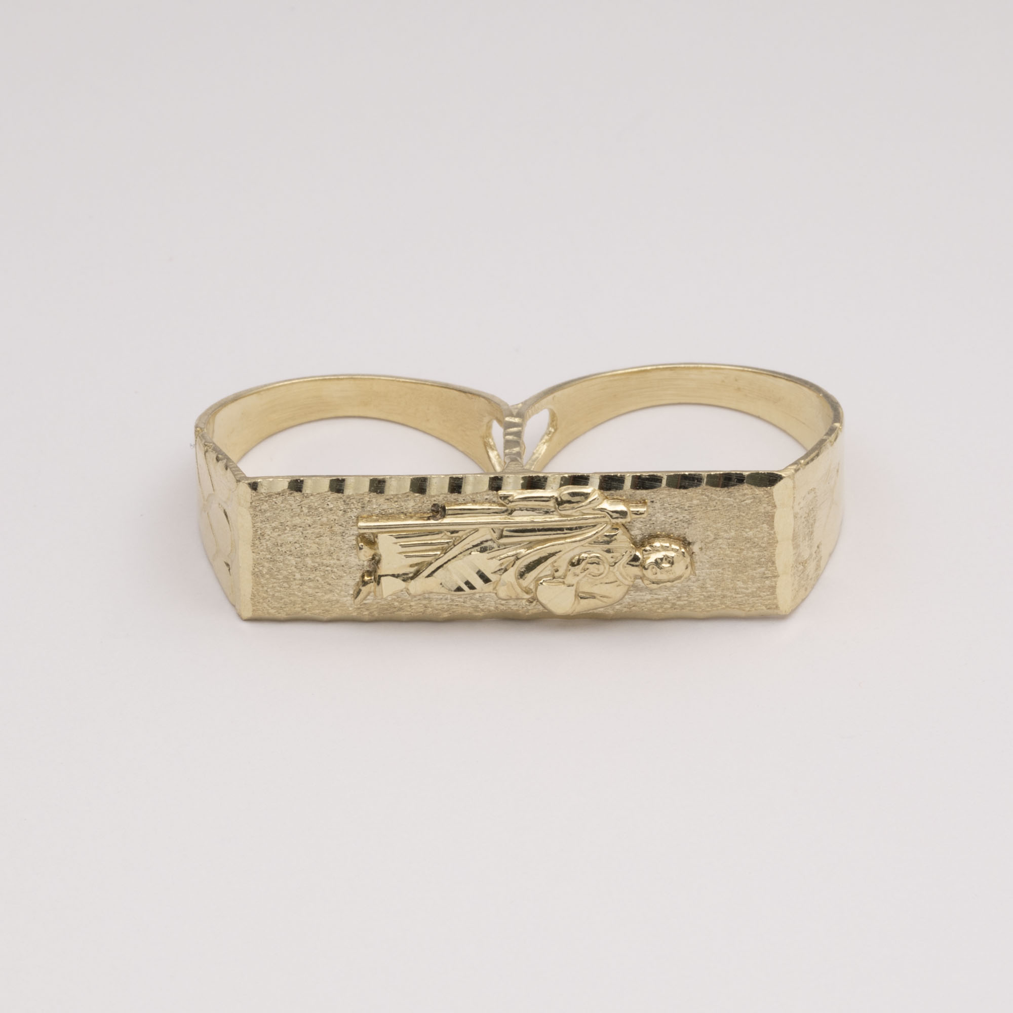 Diamond-Cut Saint Jude Two-Finger Ring Real 10K Yellow Gold | eBay