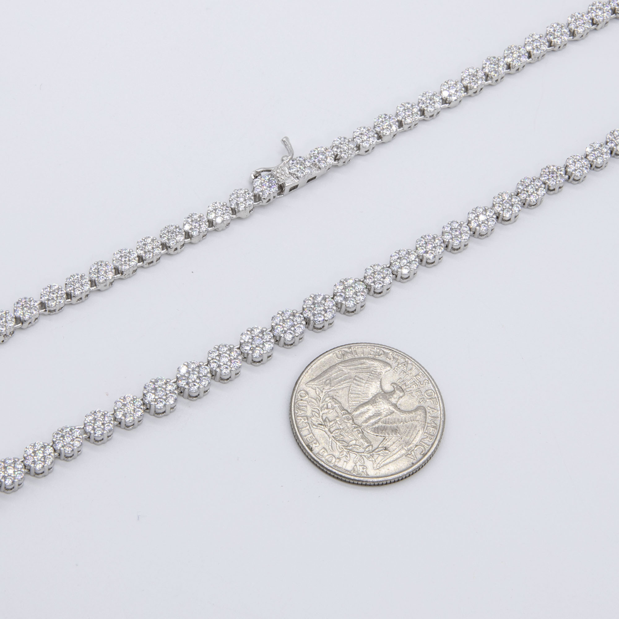 Graduated Flower Cluster Tennis Chain Necklace Sterling Silver 925 