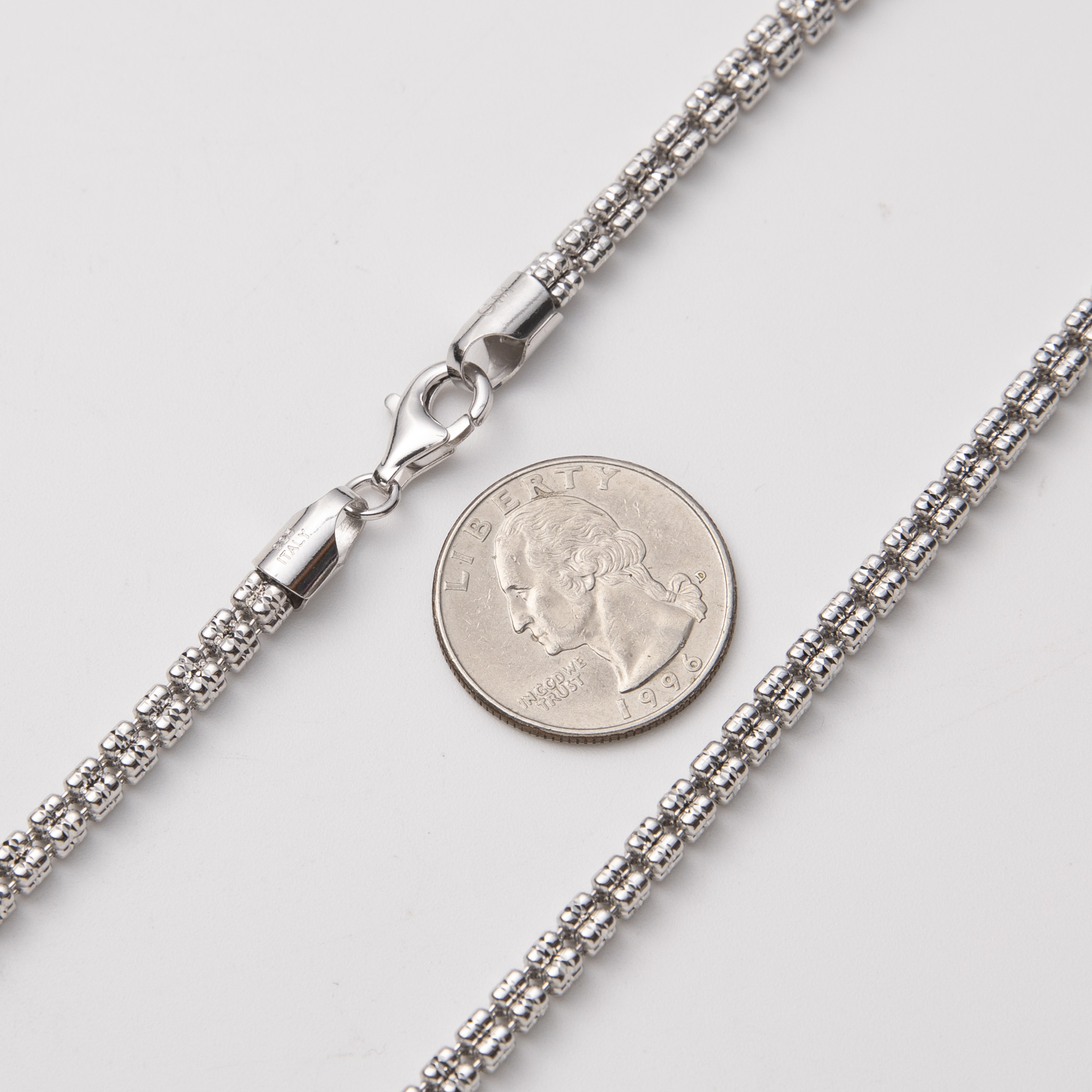 Ice Link Chain Rhodium Diamond-Cut 4mm Sterling Silver 925 Italy