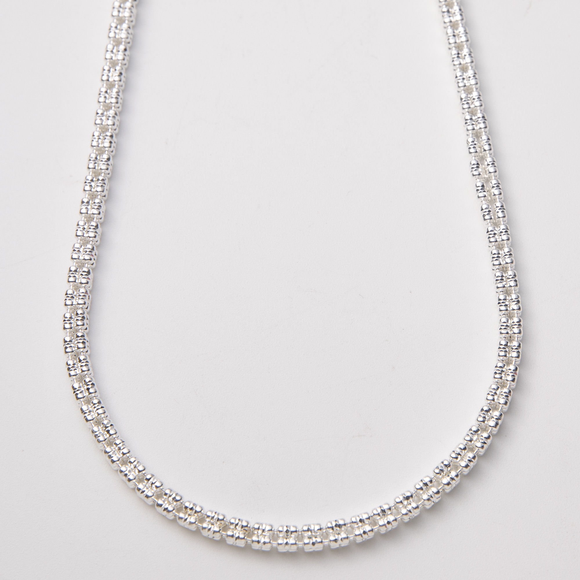 4mm Diamond-Cut Ice Link Chain Necklace Sterling Silver 925 Italy