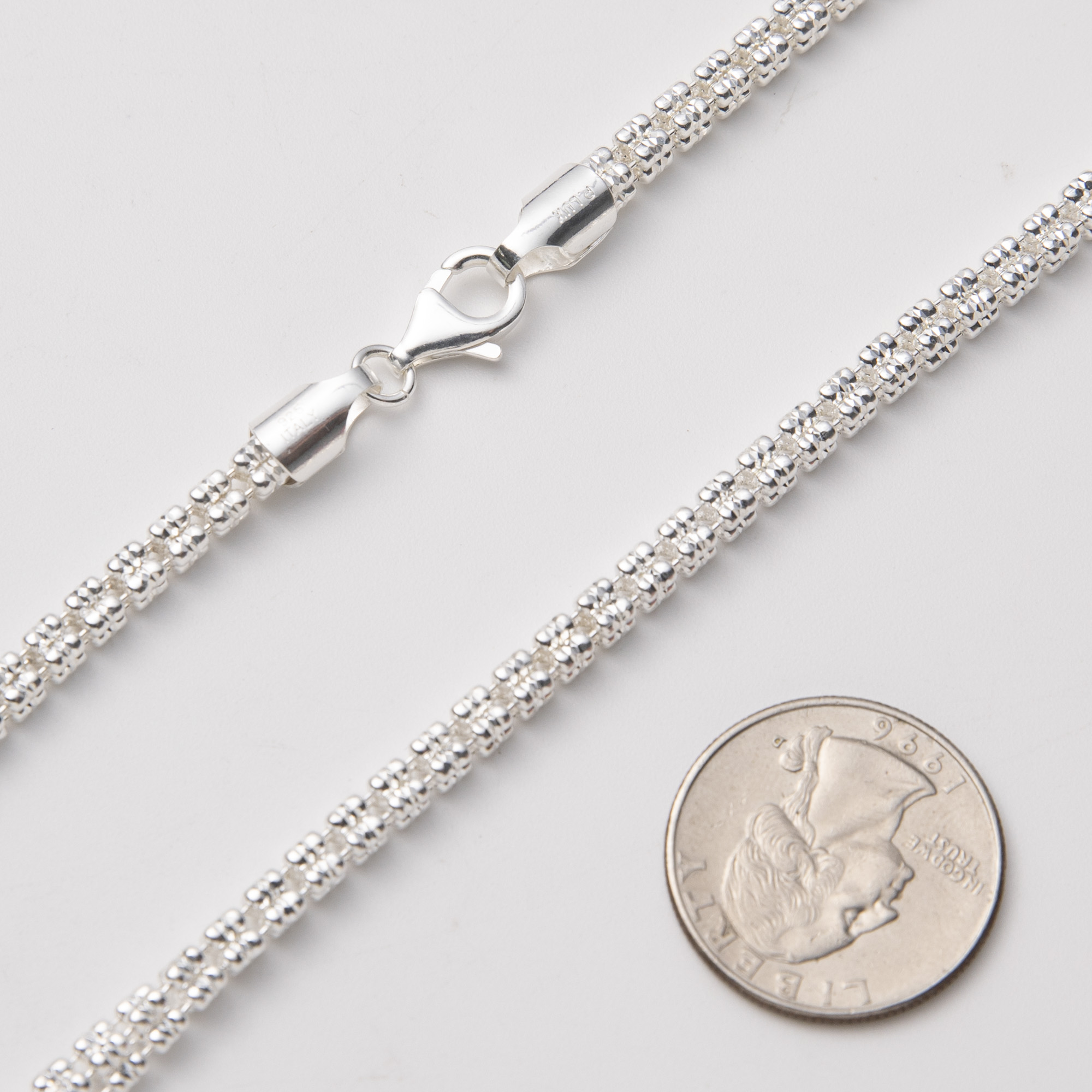 4mm Diamond-Cut Ice Link Chain Necklace Sterling Silver 925 Italy