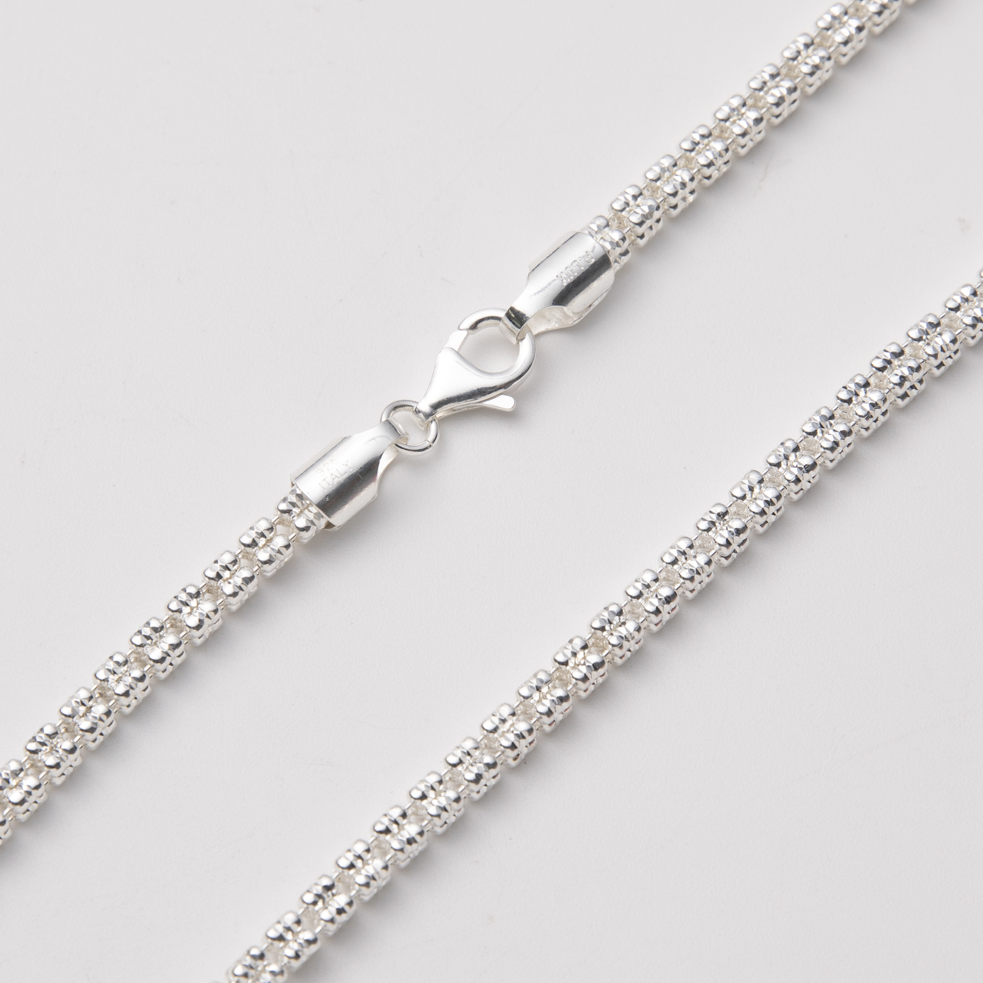4mm Diamond-Cut Ice Link Chain Necklace Sterling Silver 925 Italy 