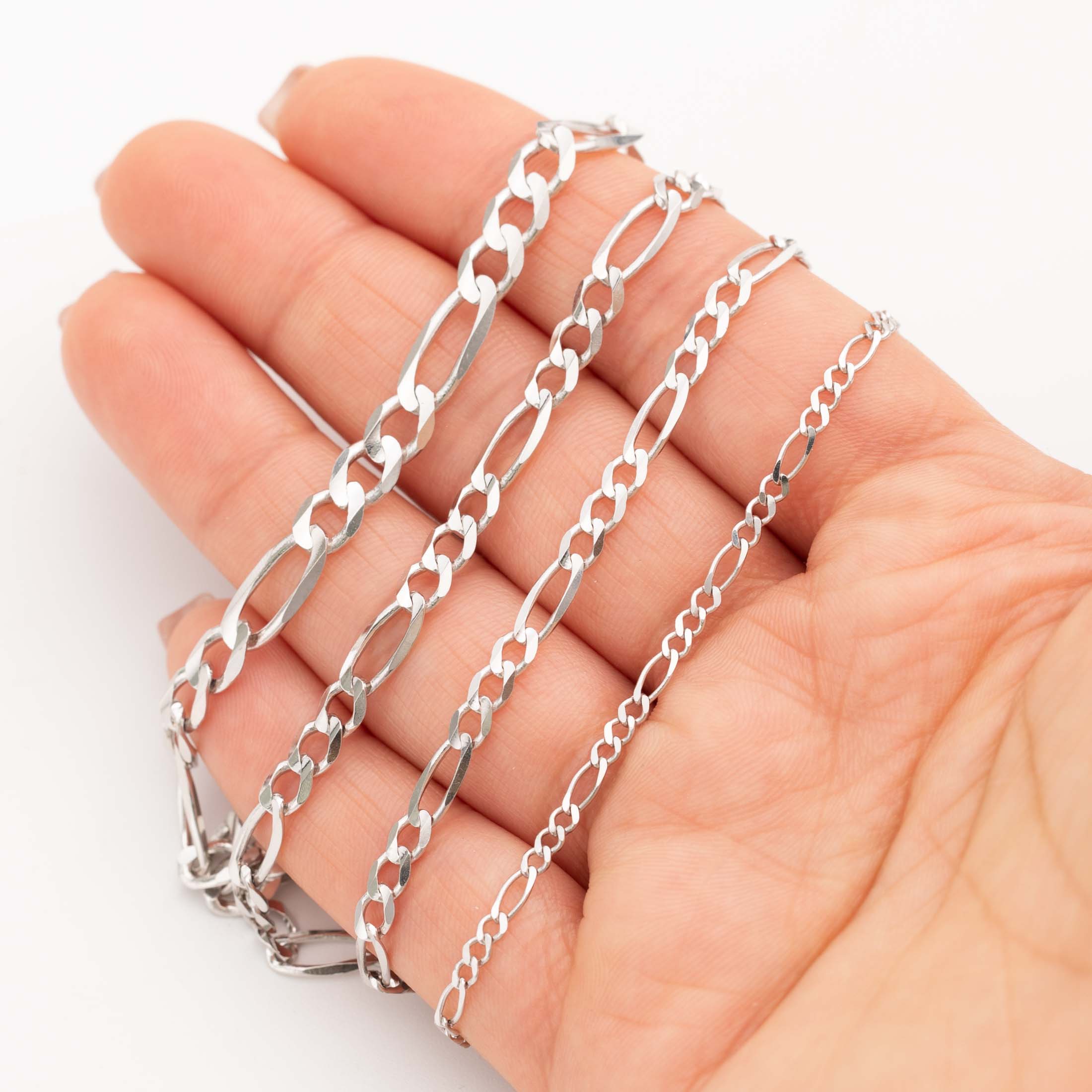 Solid 14K Gold Figaro Link Bracelet White Gold All Sizes | eBay