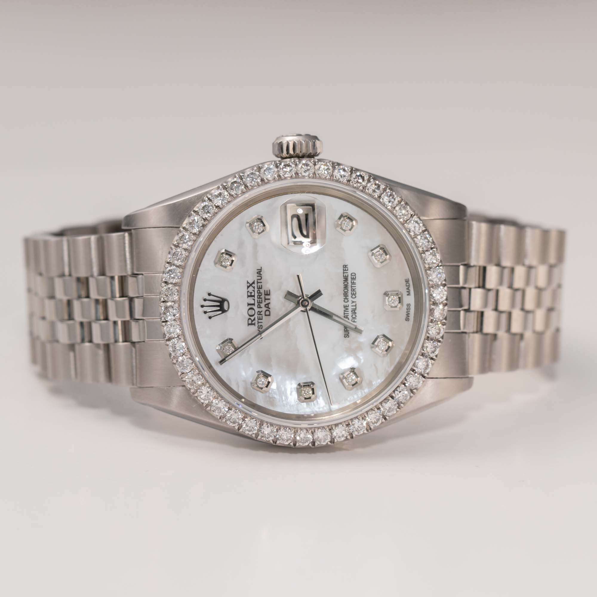 Rolex Datejust 1501 Diamond Bezel Watch 34mm Mother of Pearl Dial