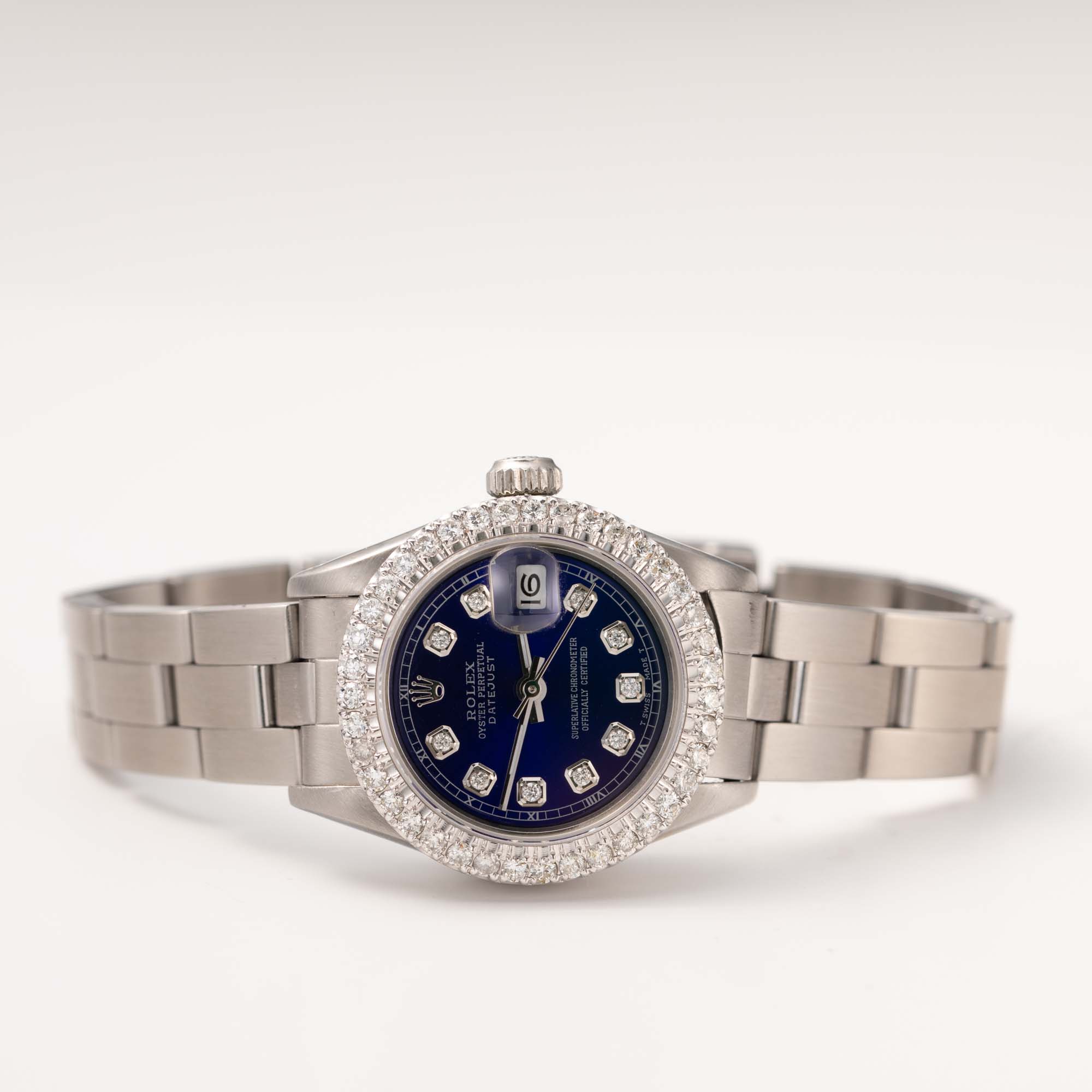 Rolex Datejust 69160 Diamond Bezel Oyster Watch 26mm Midnight Blue