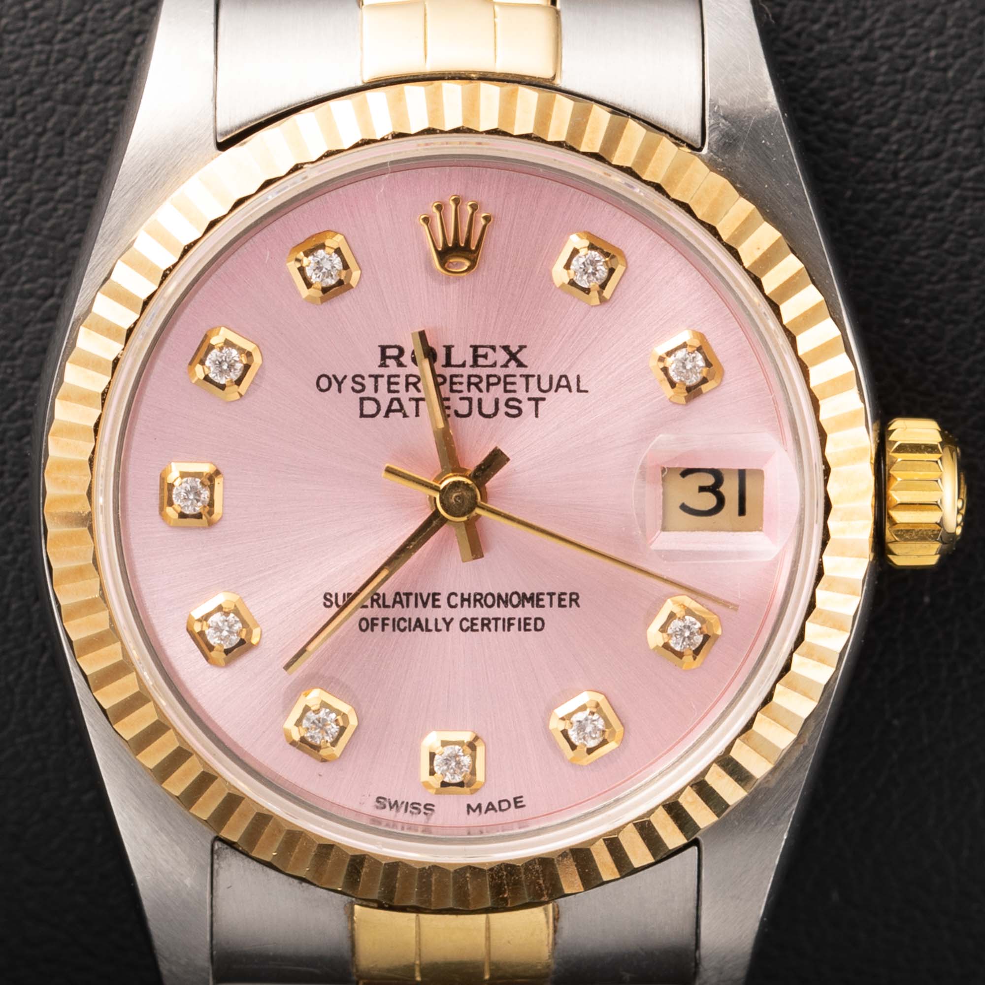 Rolex Datejust 69173 Fluted Bezel Two-Tone Jubilee Watch 26mm Pink