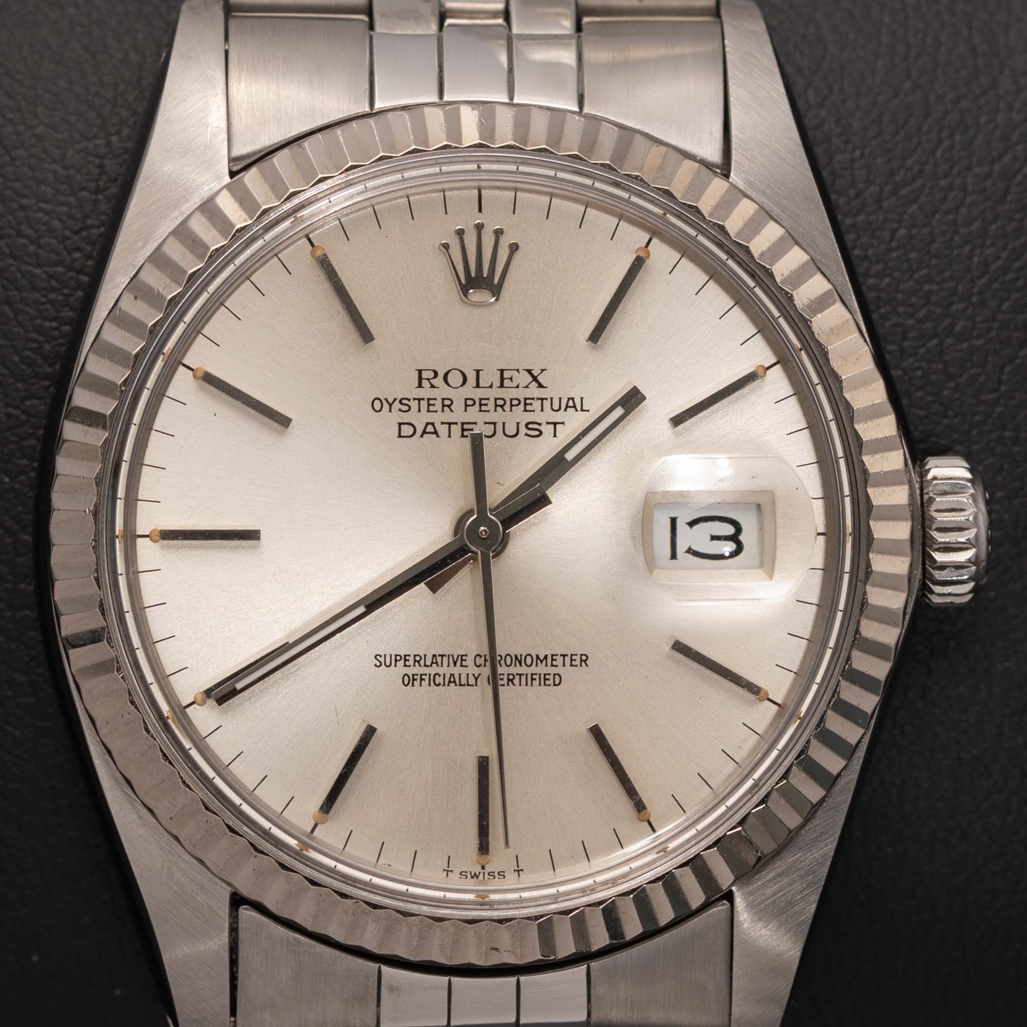 Rolex Datejust 16014 Fluted Bezel Jubilee Watch 36mm Silver Dial