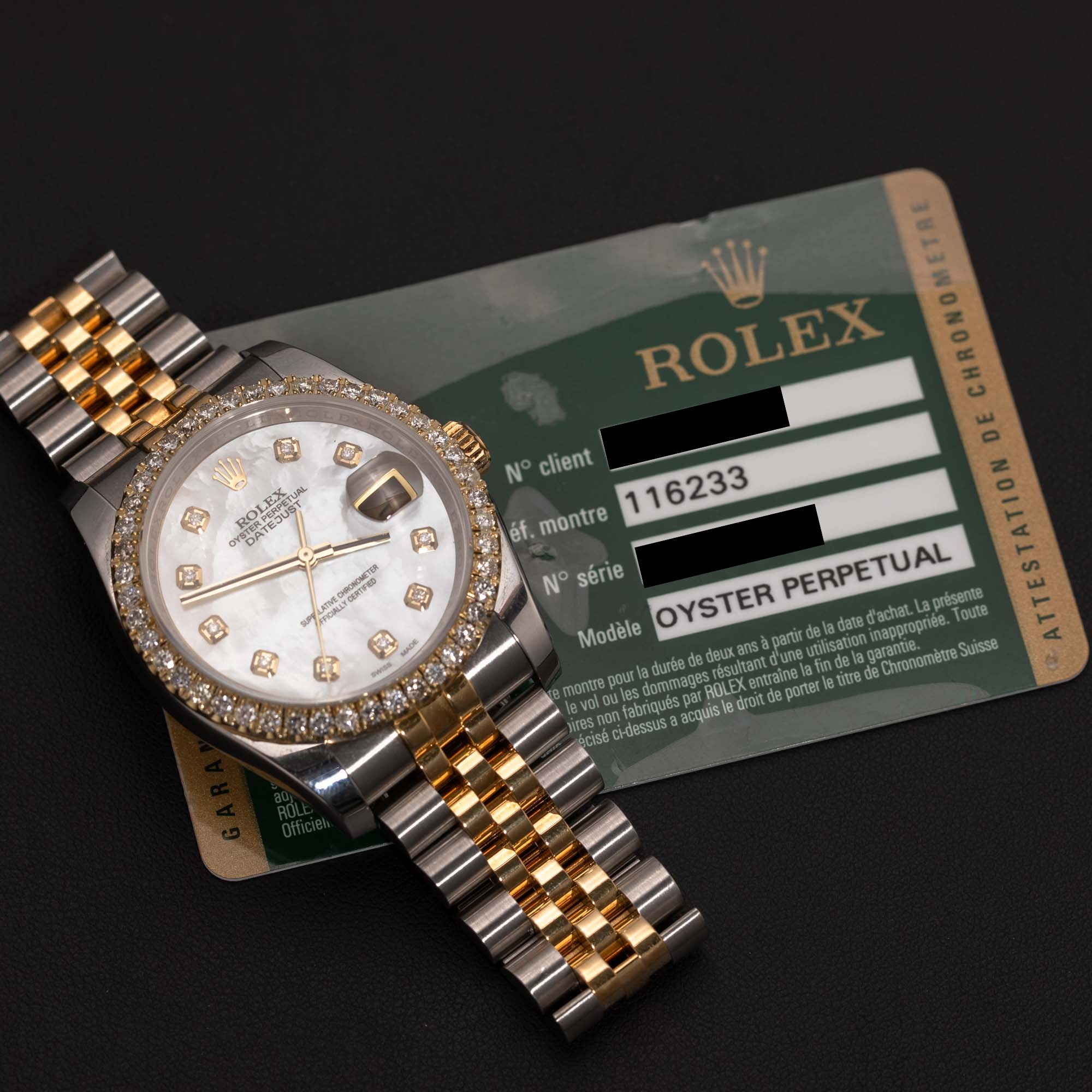 Rolex Datejust 116233 Diamond Bezel Watch 36mm Mother of Pearl