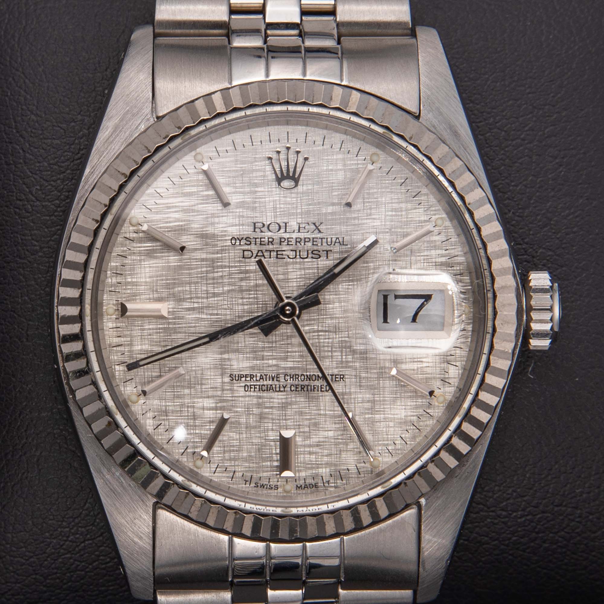Rolex Datejust 16014 Fluted Bezel Jubilee Watch 36mm Silver Linen