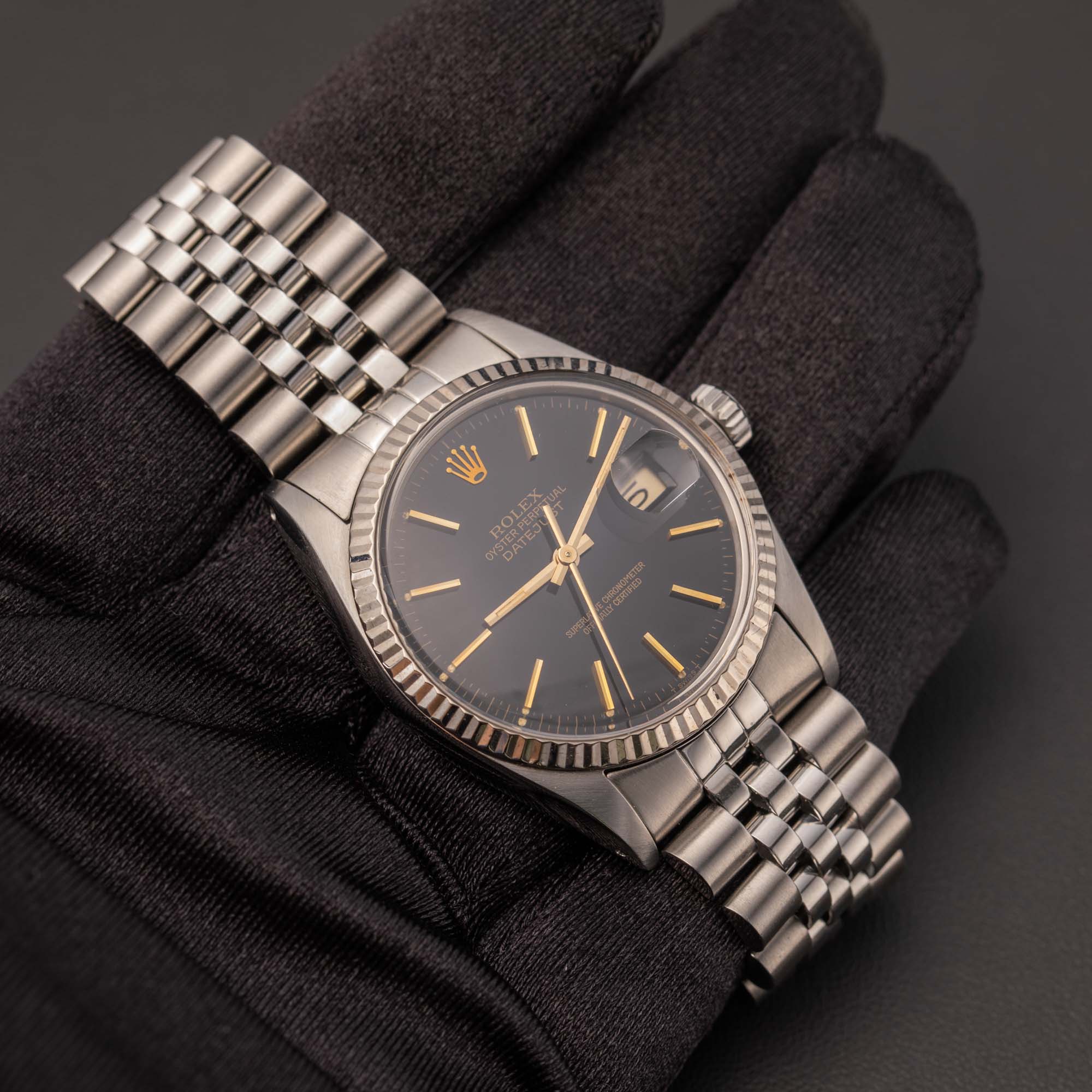 ROLEX 16014 16030 DATEJUST 文字盤 Dial　#24 Rolex Datejust 16014 Fluted Bezel Jubilee Watch 36mm Black Index
