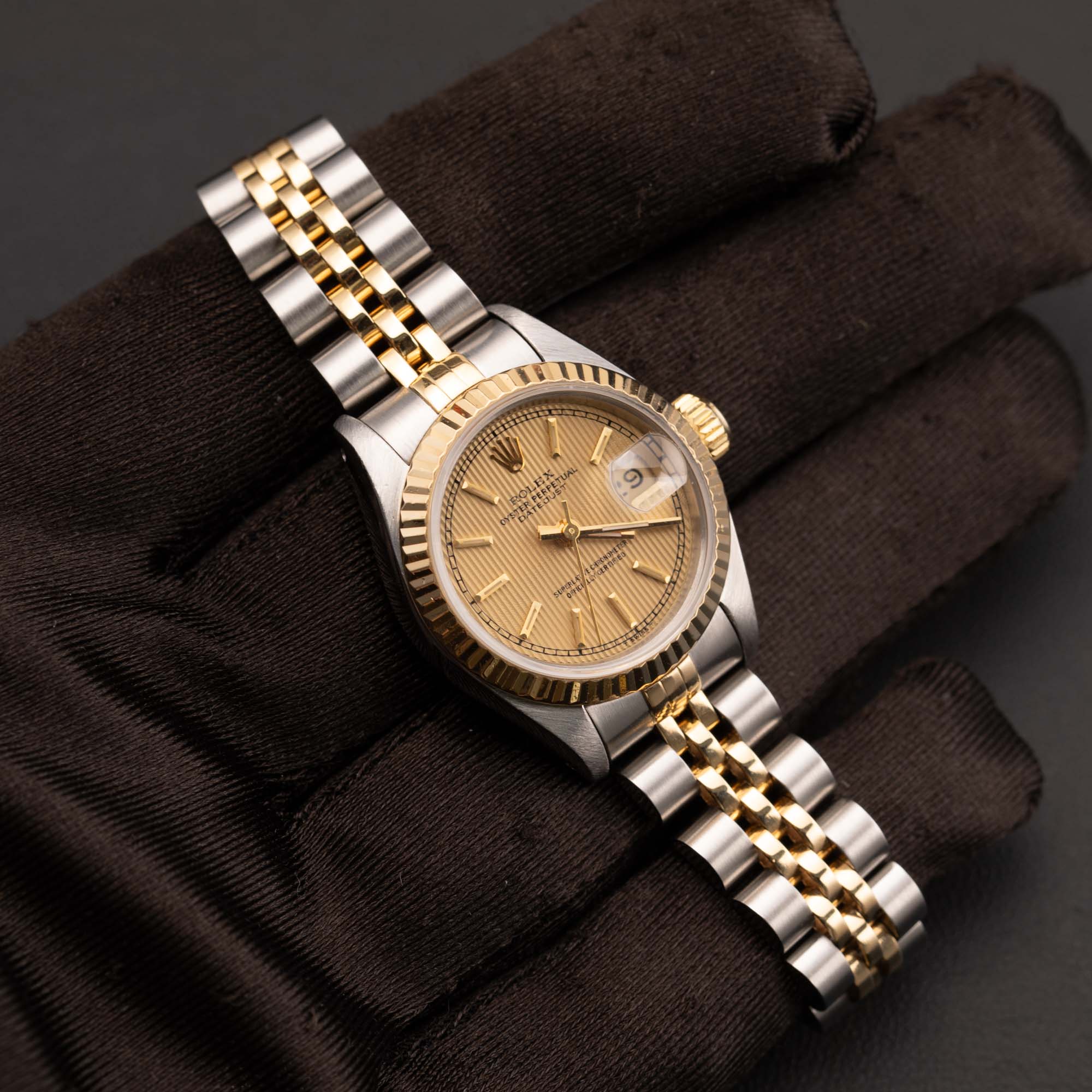 Rolex Datejust 69173 Fluted Bezel Watch 26mm Jubilee Champagne