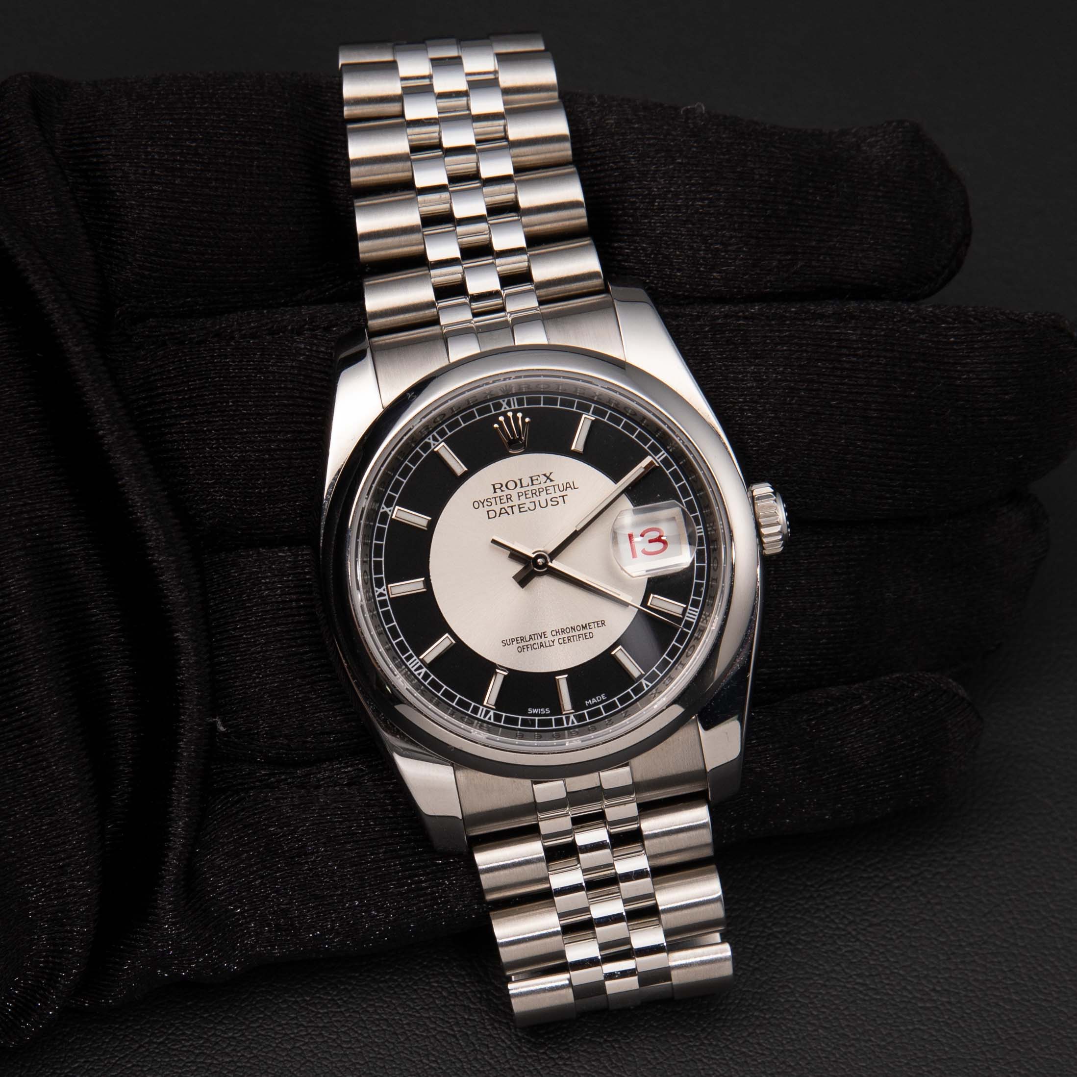 Rolex Datejust 36mm 116200 Tuxedo Index Dial Jubilee Watch, Box