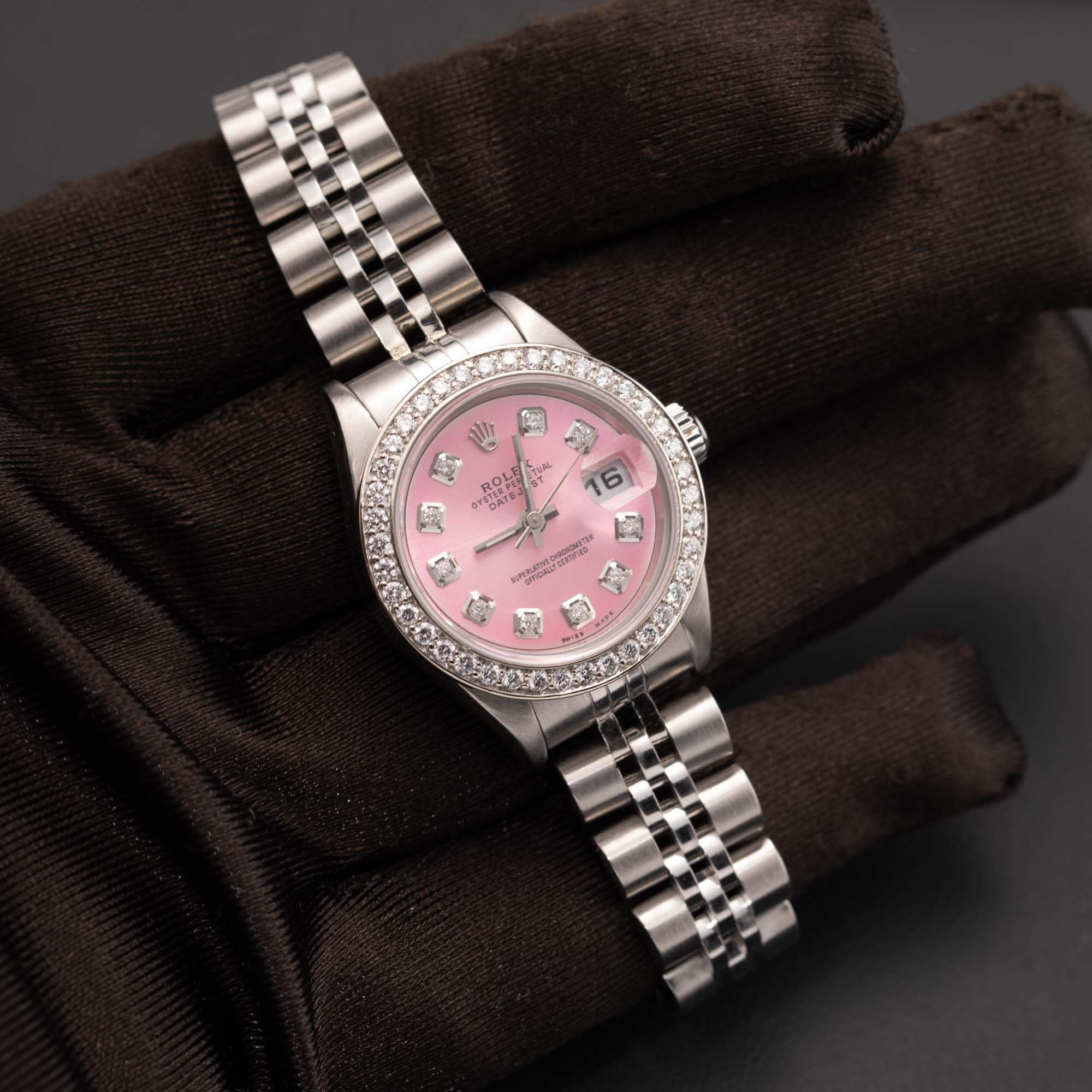Rolex Datejust 79174 Diamond Bezel Jubilee Watch 26mm Pink Dial