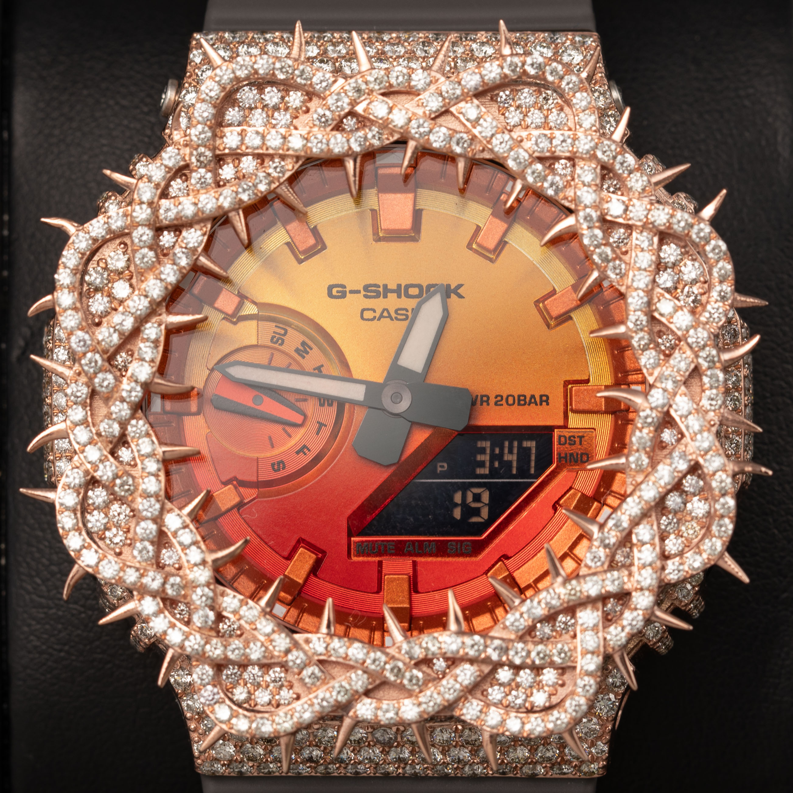 G-Shock GA2100FL-8A Bold Orange Dial Rose Plated Diamond Thorn