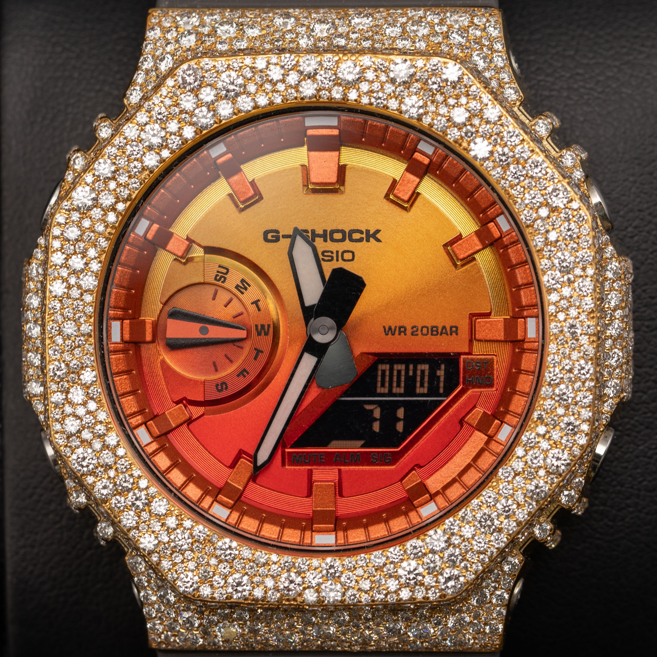 G-Shock GA2100FL-8A Bold Orange Dial Yellow Diamond Bezel Watch