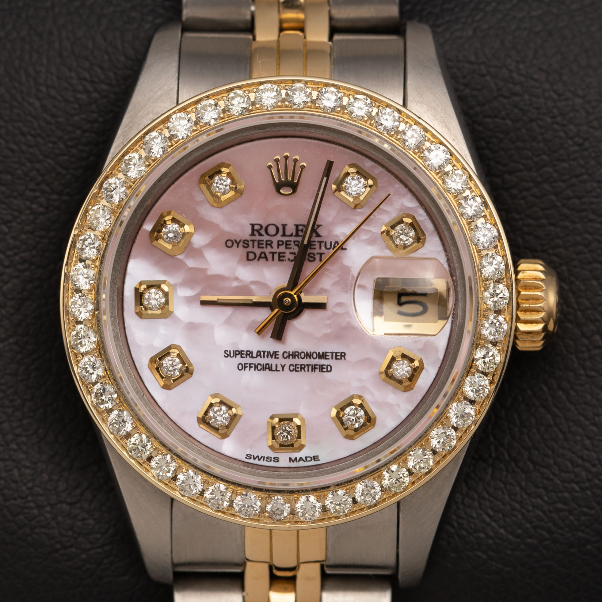 Rolex Datejust 69173 Diamond Two-Tone Jubilee Watch 26mm Pink MOP