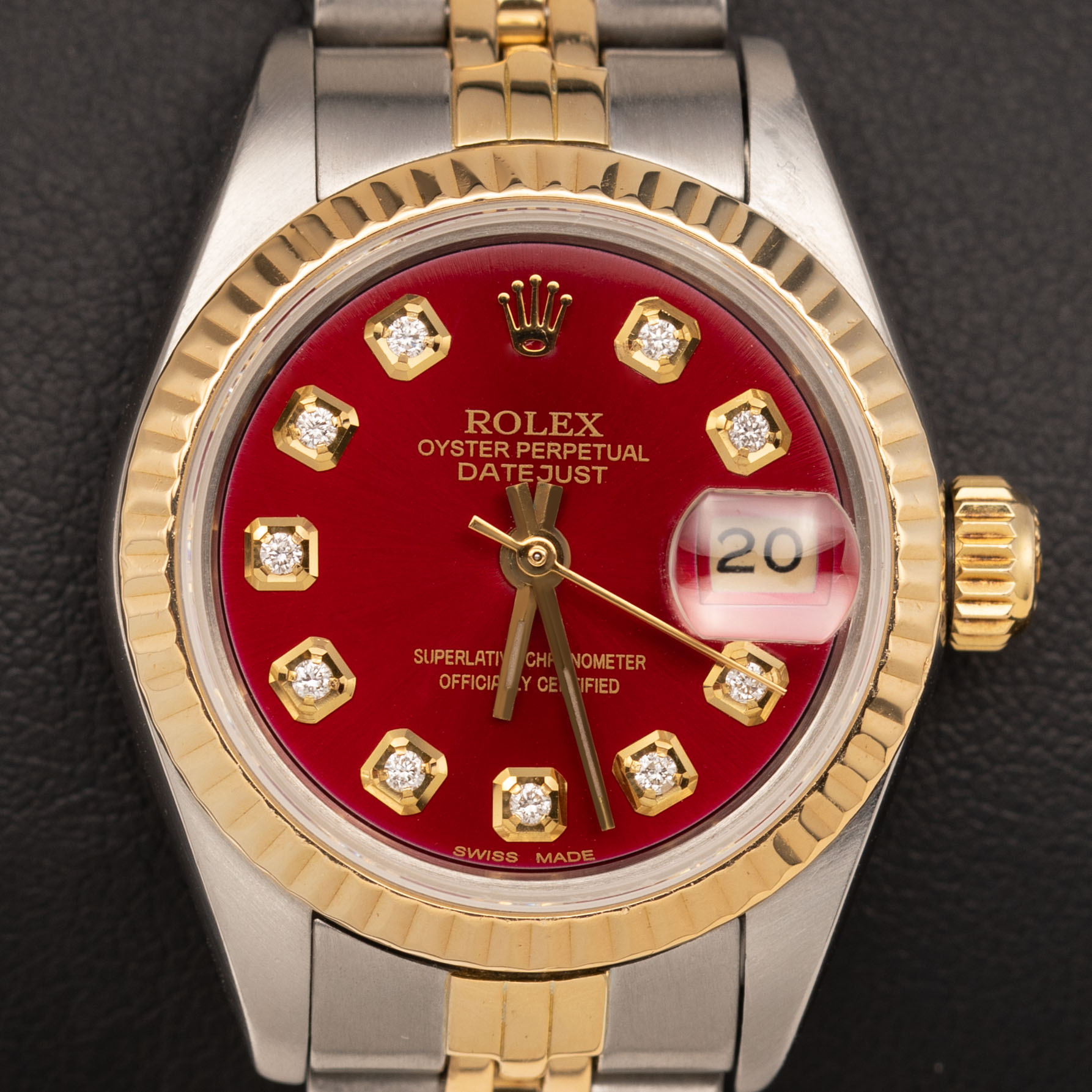Rolex Datejust 26mm 69173 Two-Tone Jubilee Fluted Bezel Red Dial