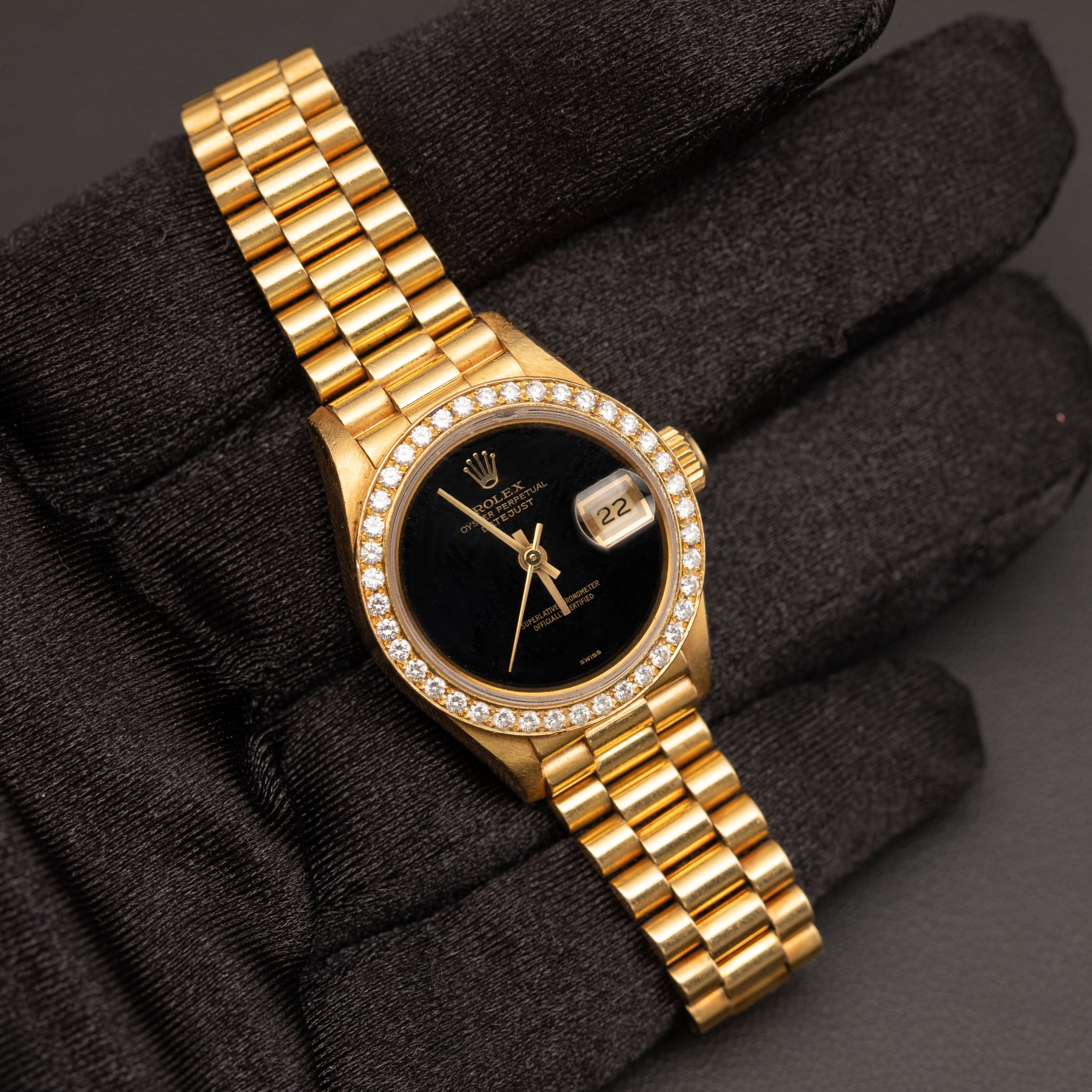 Presidential Rolex Datejust 69178 Diamond Bezel Watch 26mm Black