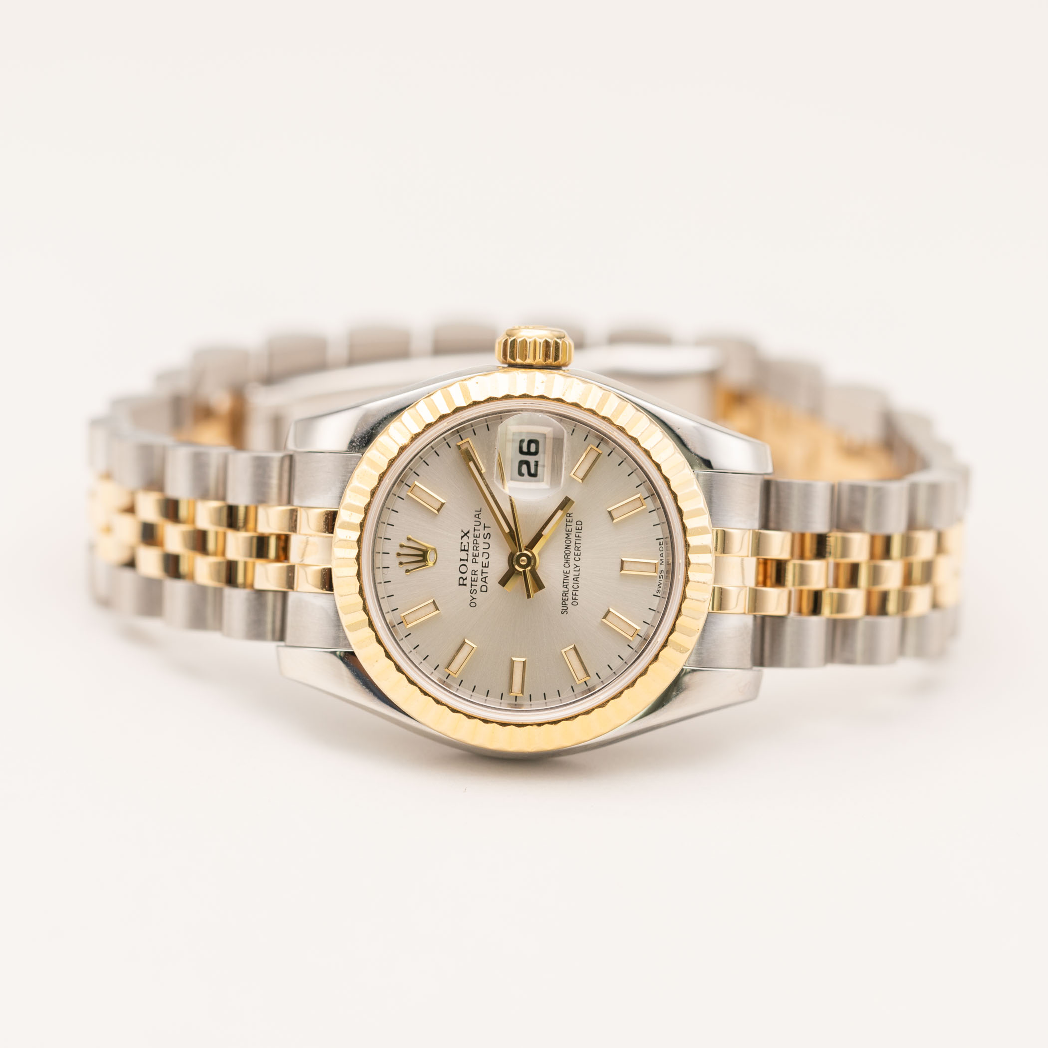 ℳ‪ Rolex Datejust 179173 Fluted Bezel Watch 26mm Ivory Index Dial | eBay