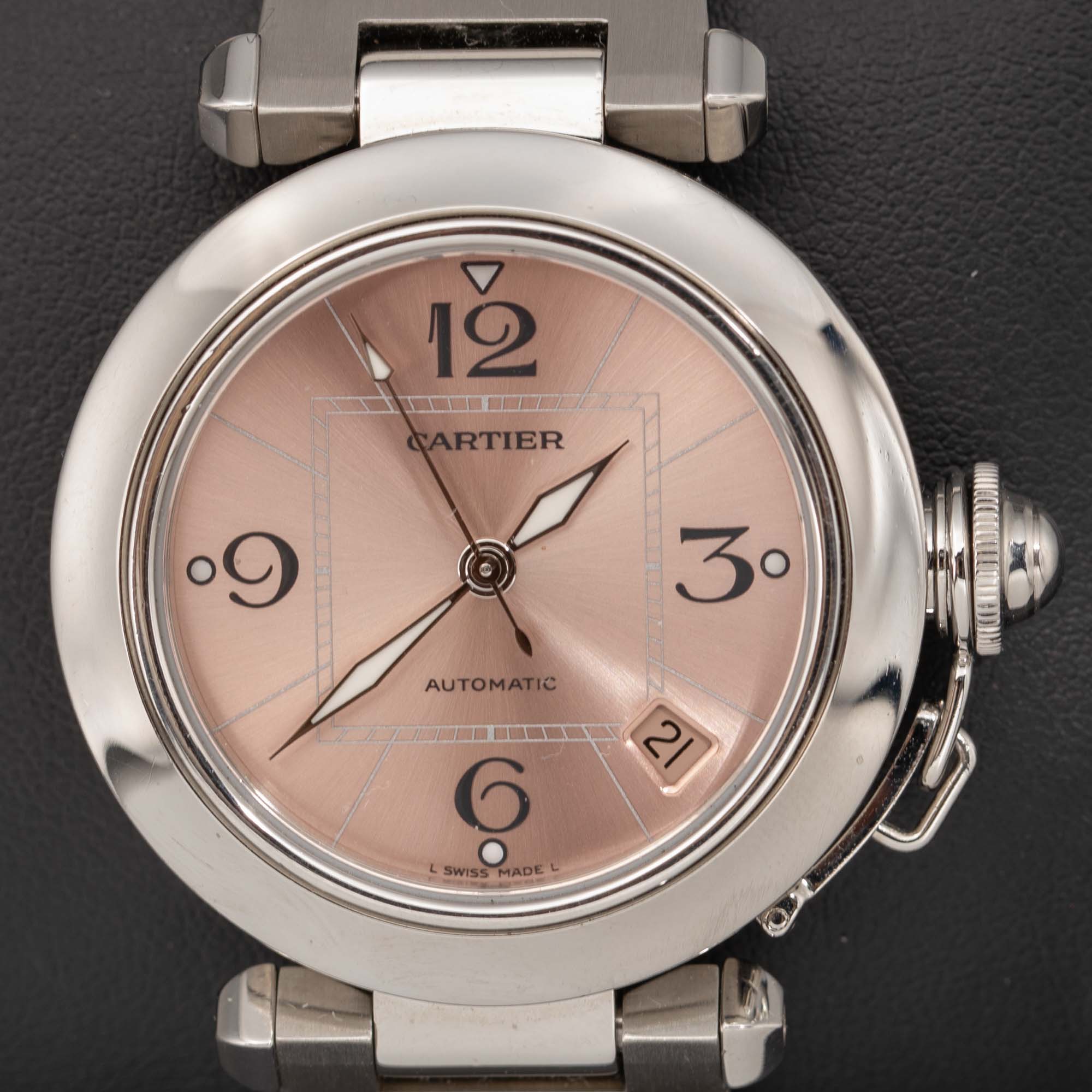 Cartier Pasha C 35mm Watch Salmon Dial Stainless Steel W31075M7 | eBay