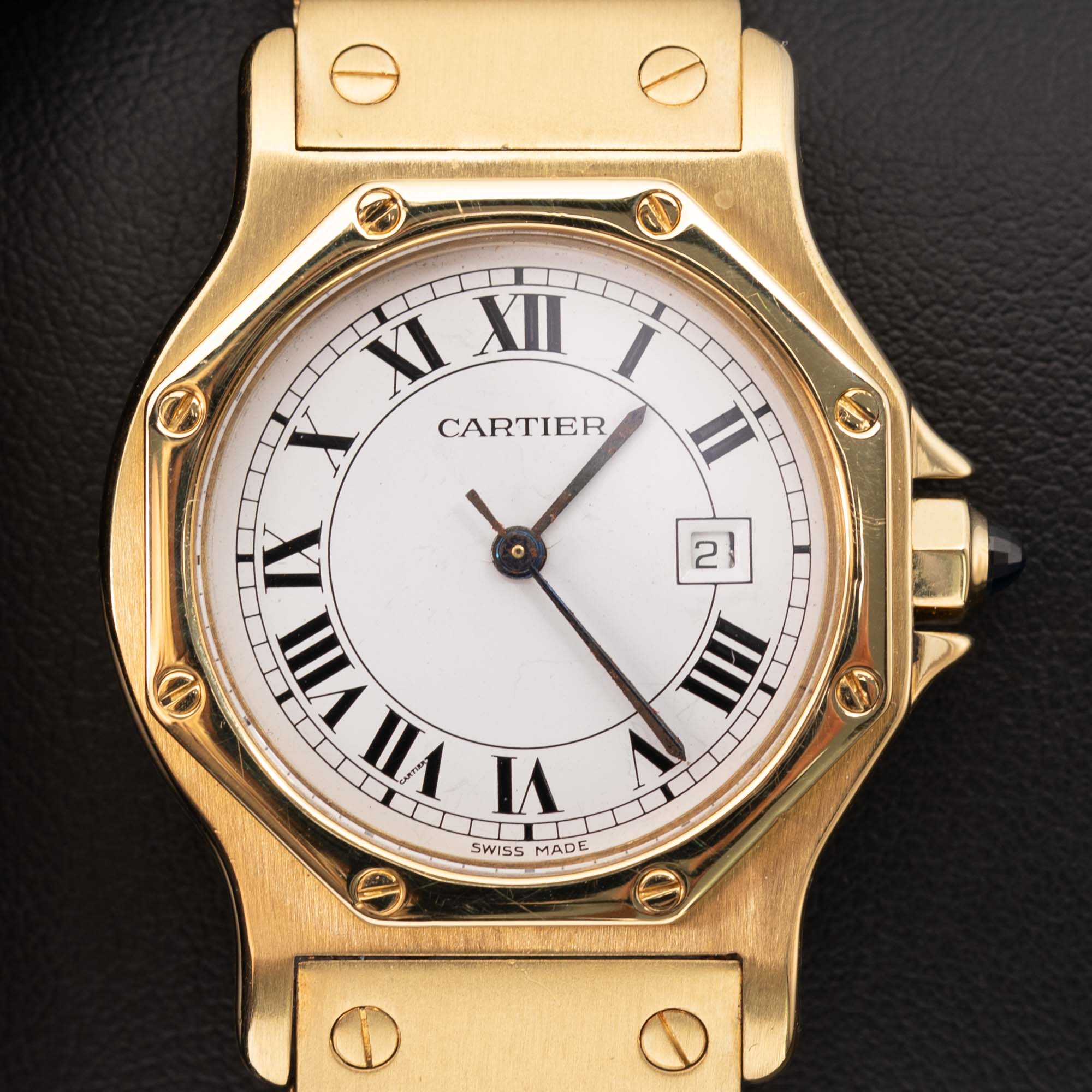 Cartier Santos Octagon 29mm 18K Yellow Gold White Roman Dial Watch