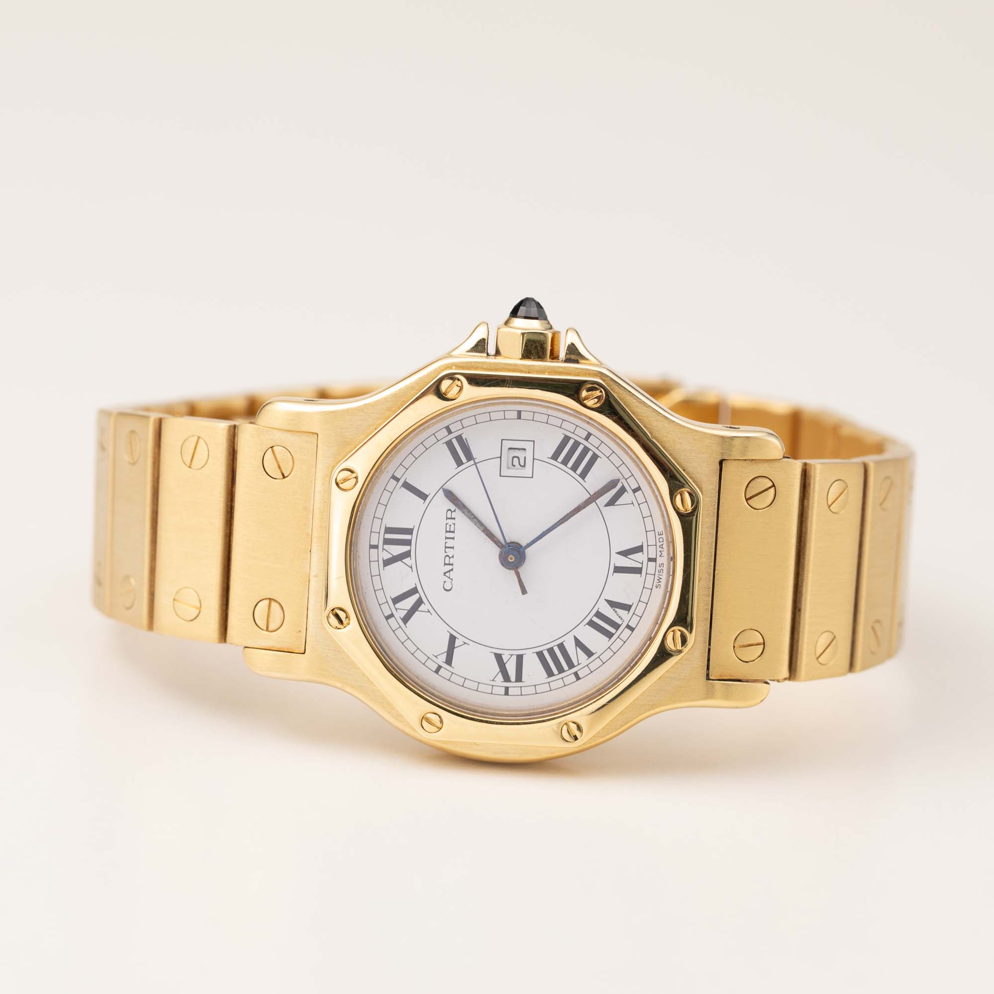Cartier Santos Octagon 29mm 18K Yellow Gold White Roman Dial  display picture 3