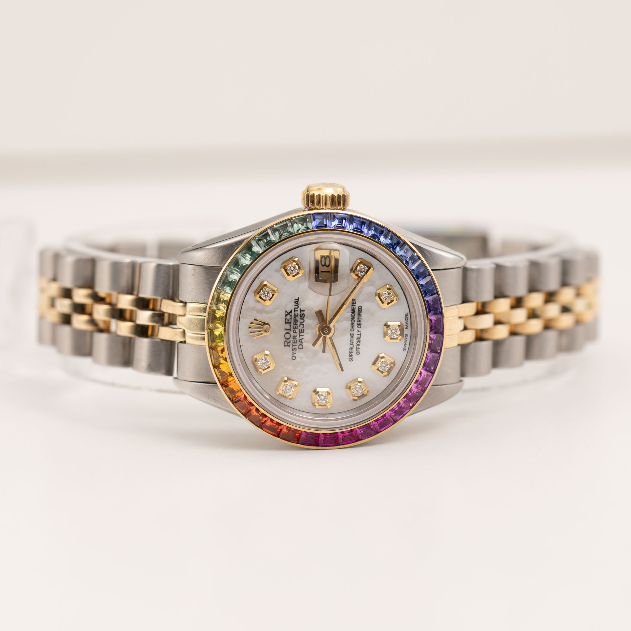 Rolex Datejust 69173 Rainbow Bezel Watch 26mm Mother of Pearl Dial