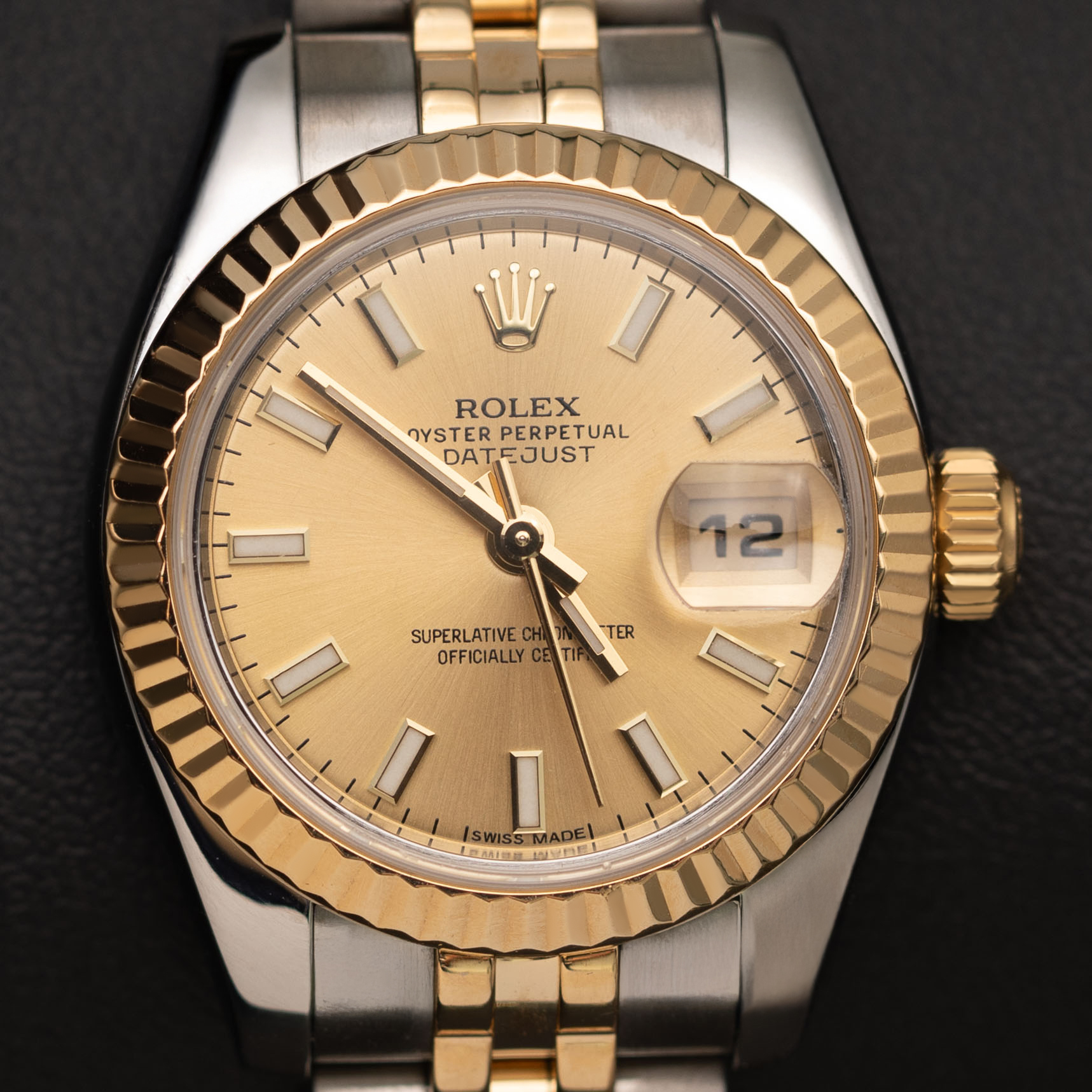 Rolex Datejust 179173 Fluted Bezel Watch 26mm Champagne Index Dial