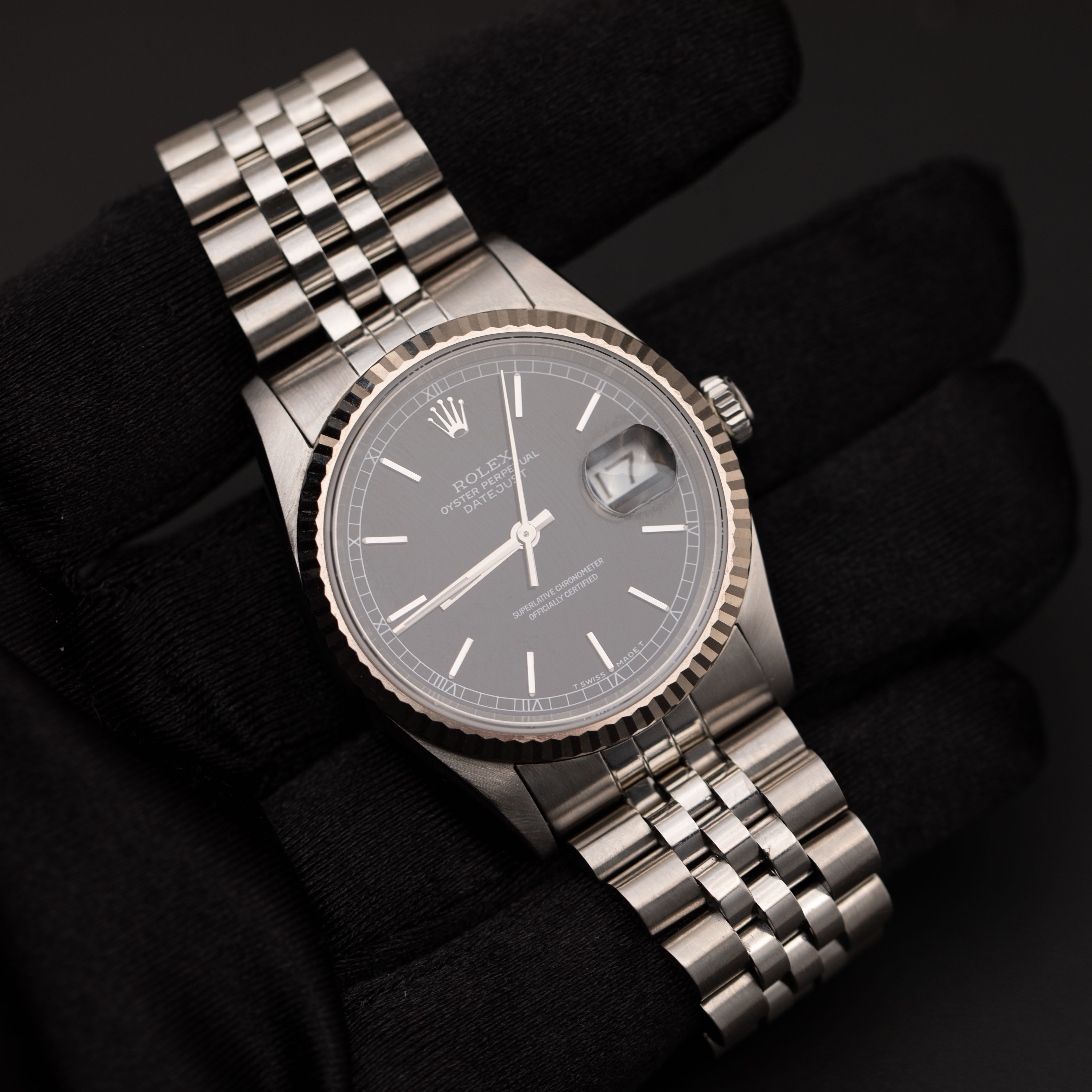 Rolex Datejust 16234 Fluted Bezel Jubilee Watch 36mm Black Index