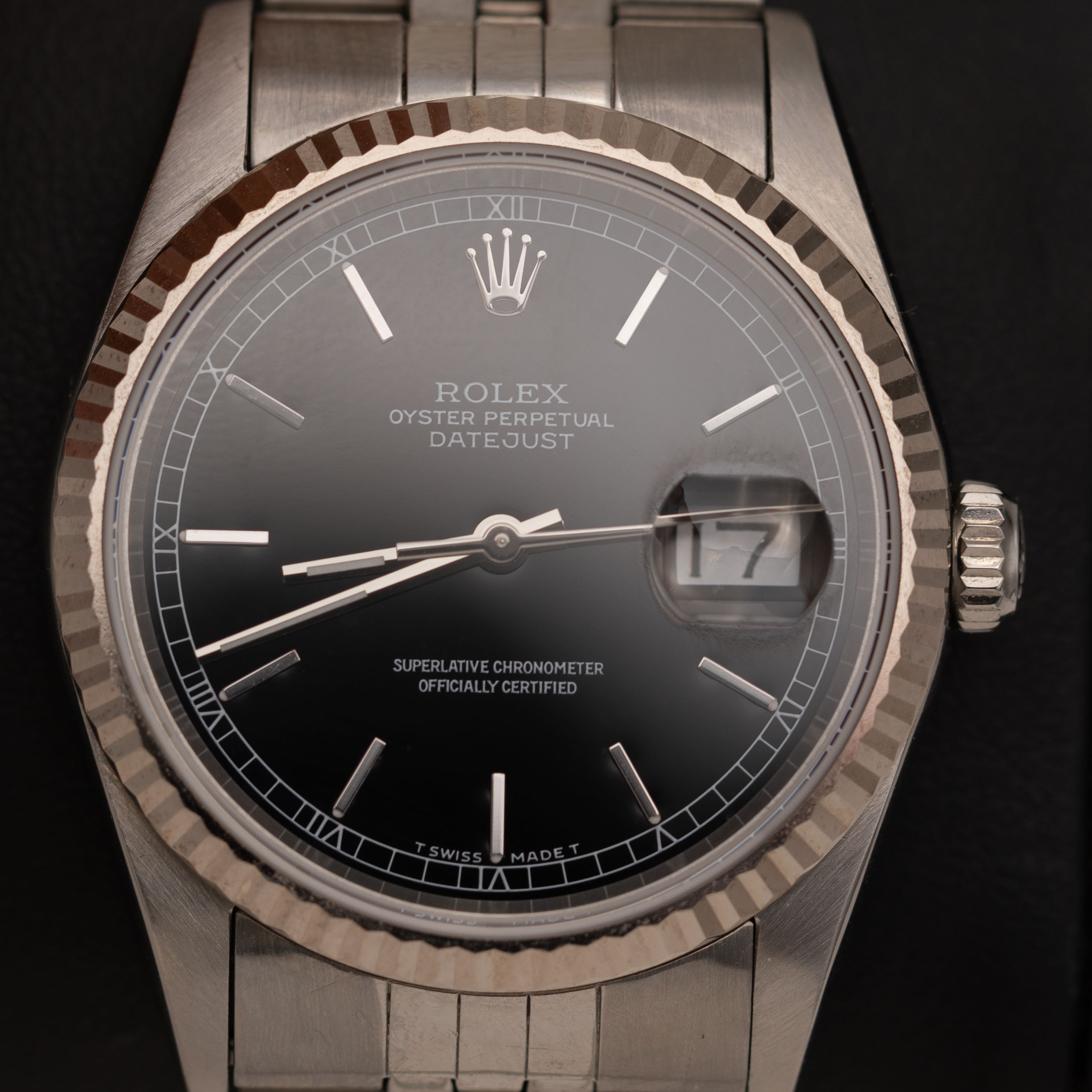 Rolex Datejust 16234 Fluted Bezel Jubilee Watch 36mm Black Index