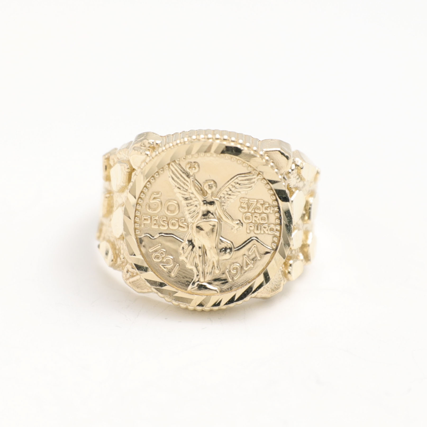 10K GOLD Mexican 50 Pesos Centenario Nugget Signet Ring 10K Yellow