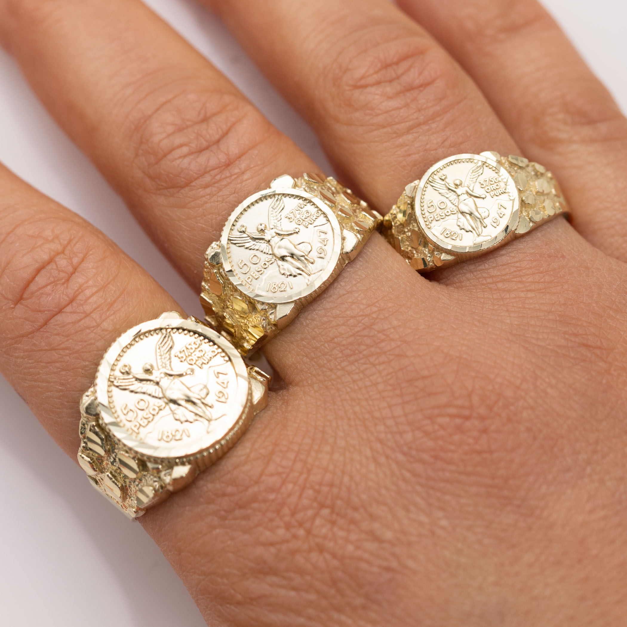 10K GOLD Mexican 50 Pesos Centenario Nugget Signet Ring 10K Yellow